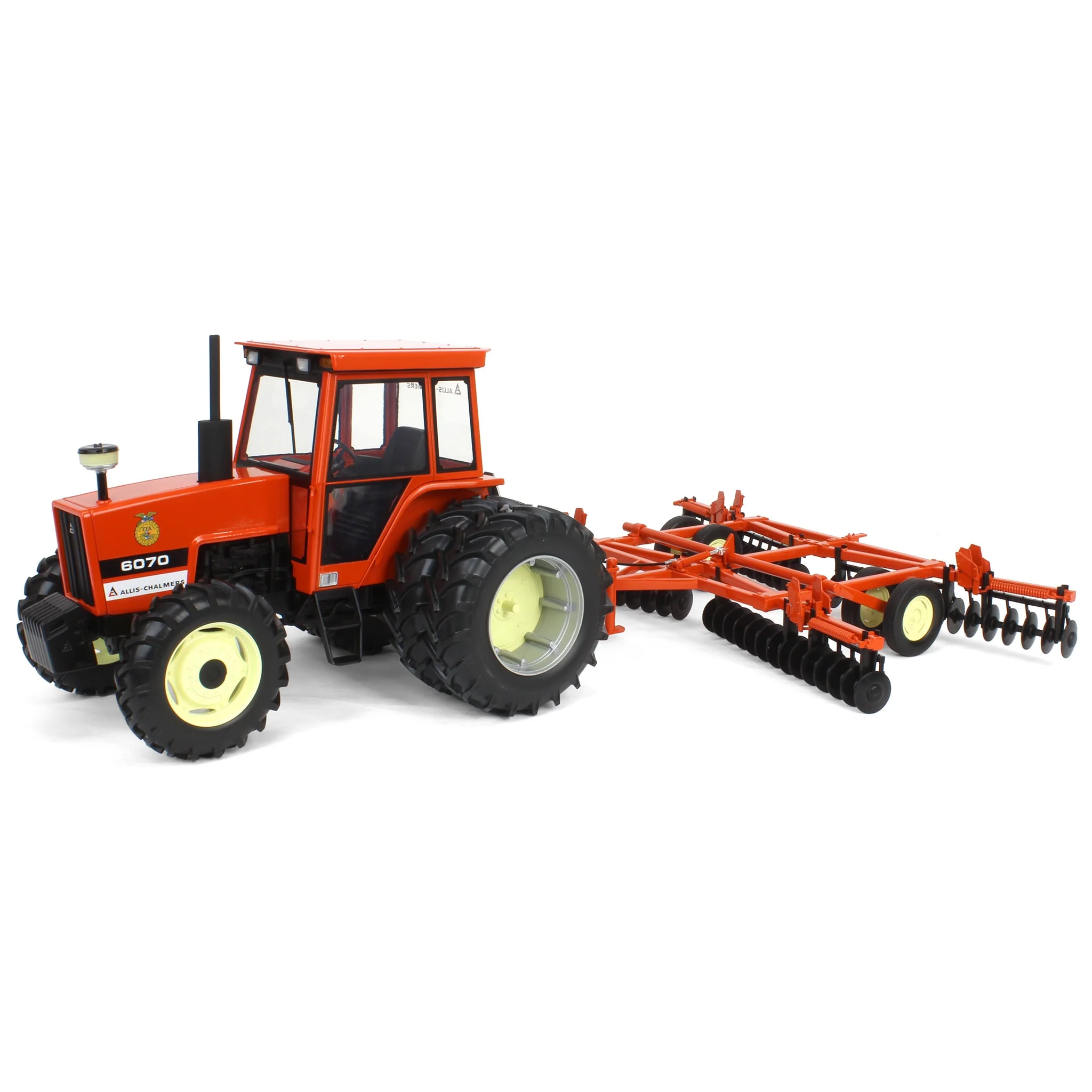 1/16 Allis Chalmers 6070 Tractor with FWA, Rear Duals & Orange Wing Disc by SpecCast, 2024 Iowa FFA