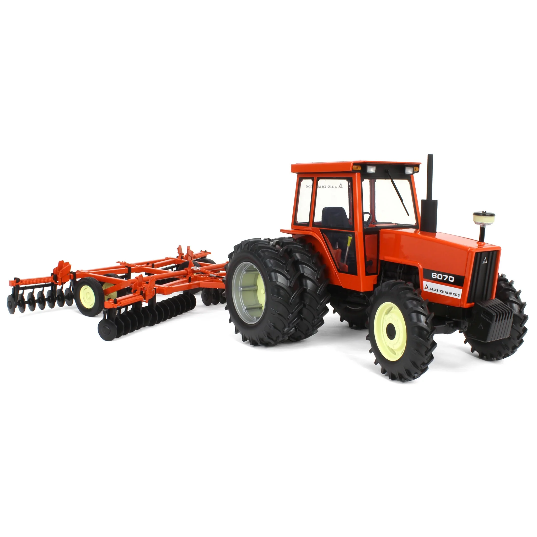1/16 Allis Chalmers 6070 Tractor with FWA, Rear Duals & Orange Wing Disc by SpecCast, 2024 Iowa FFA - Image 2