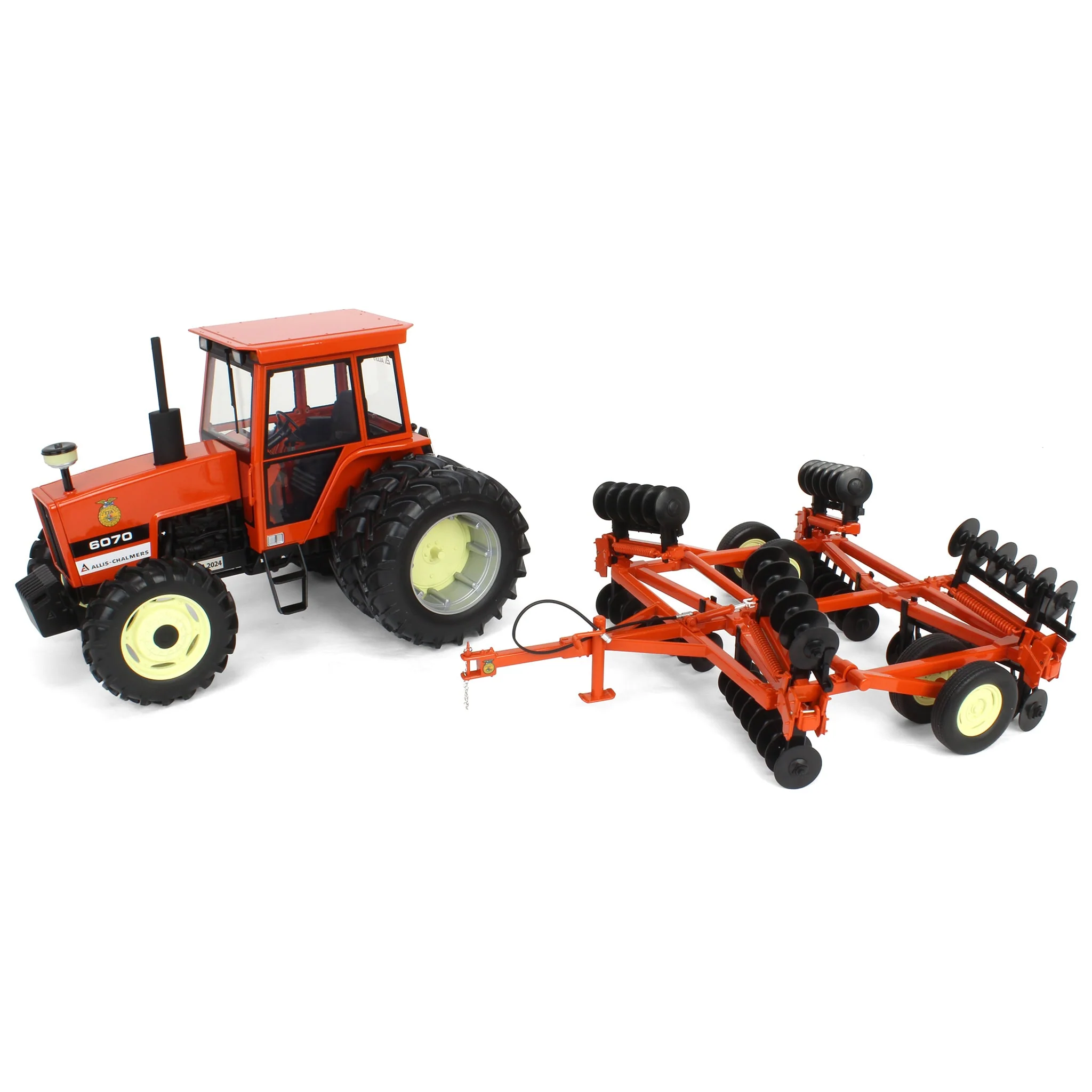 1/16 Allis Chalmers 6070 Tractor with FWA, Rear Duals & Orange Wing Disc by SpecCast, 2024 Iowa FFA - Image 5