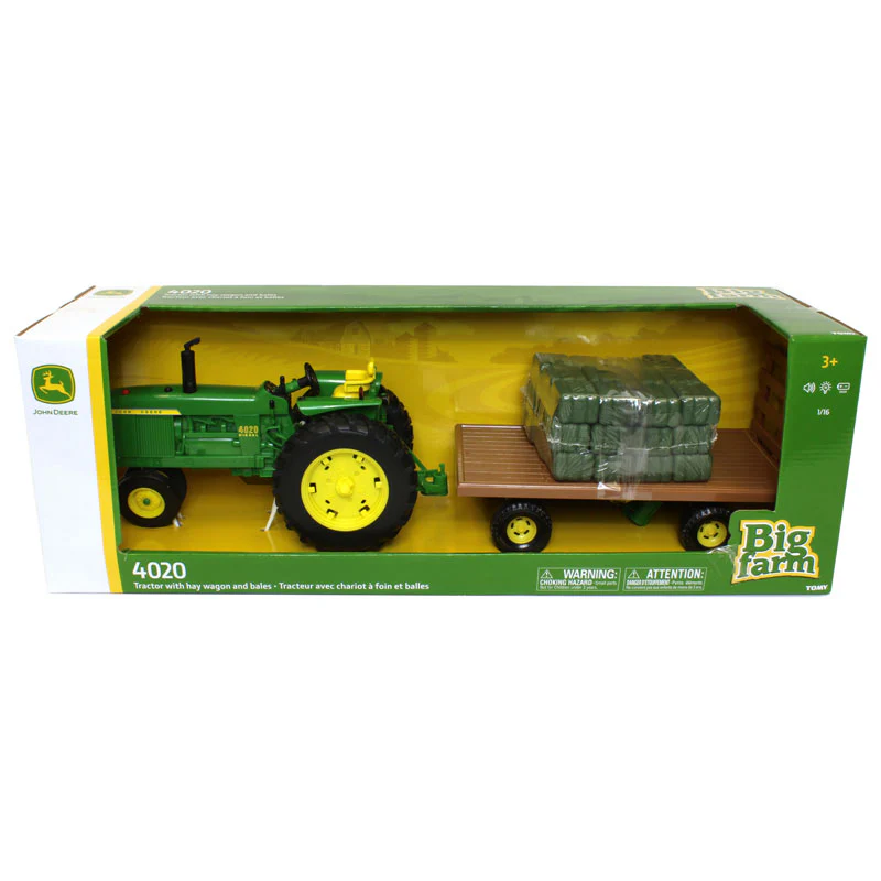 1/16 Big Farm John Deere 4020 Narrow Front with Hay Wagon and 36 Bales - Image 3