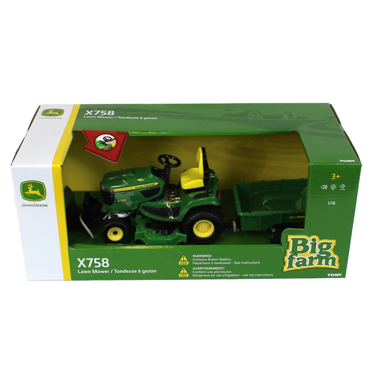1/16 Big Farm John Deere X758 Lawn Mower with Blade and Cart - Image 8