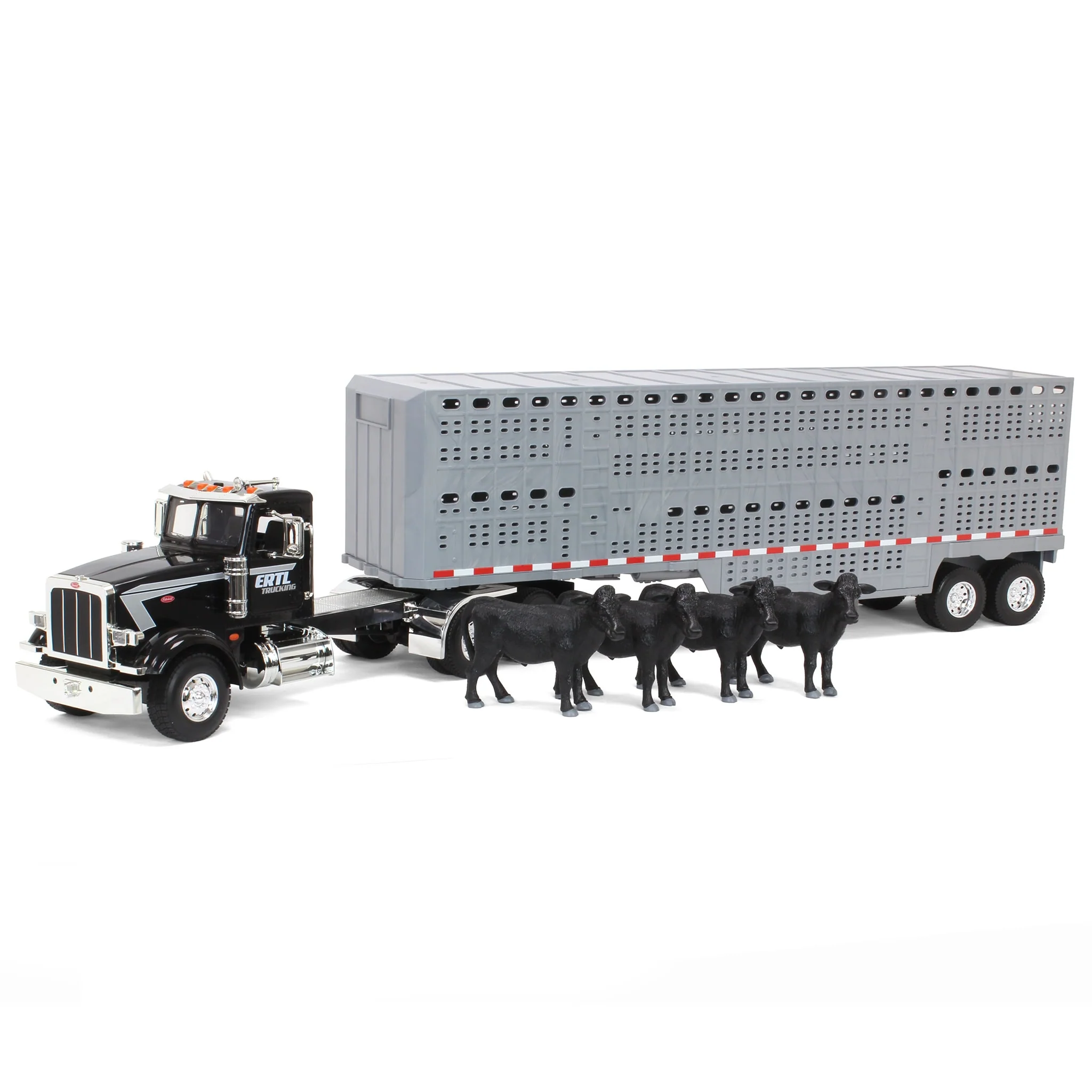 1/16 Big Farm ERTL Peterbilt 367 Semi Truck with Livestock Trailer & 4 Cows