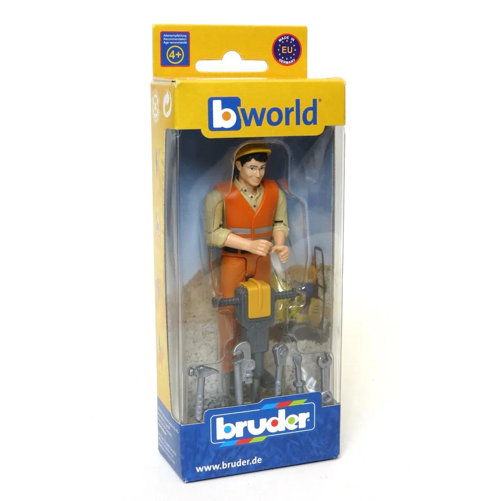 1/16 Bruder Construction Worker with Jackhammer & Accessories - Image 2