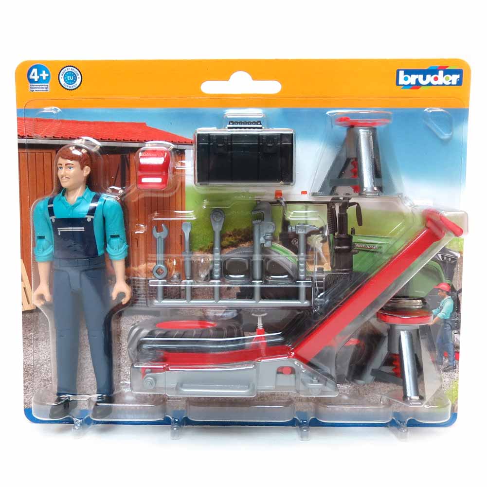 1/16 Bruder Shop Worker with Jack Stands, Jack & Toolbox - Image 2