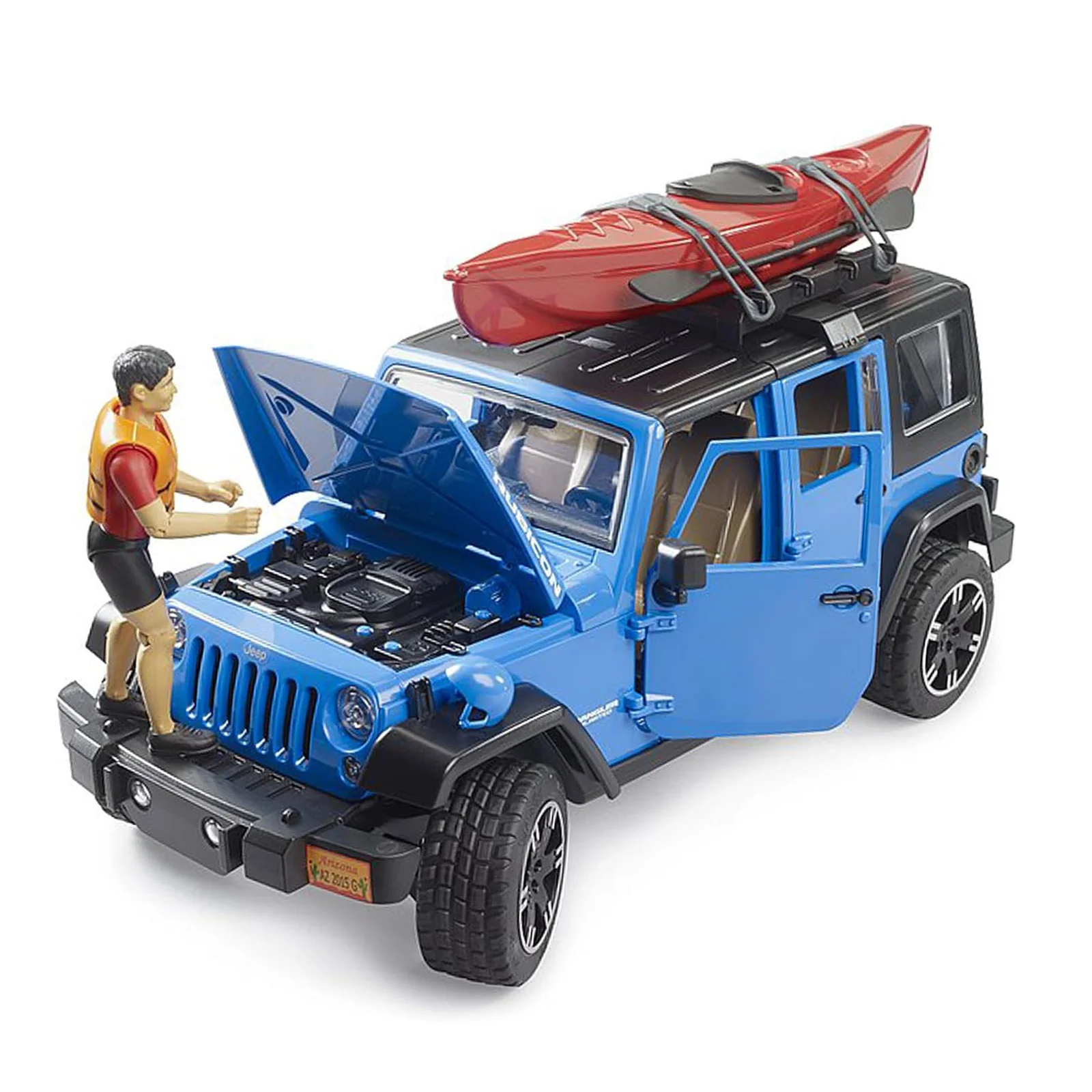 1/16 Bruder Jeep Wrangler Rubicon Unlimited with Kayak and Kayaker - Image 2