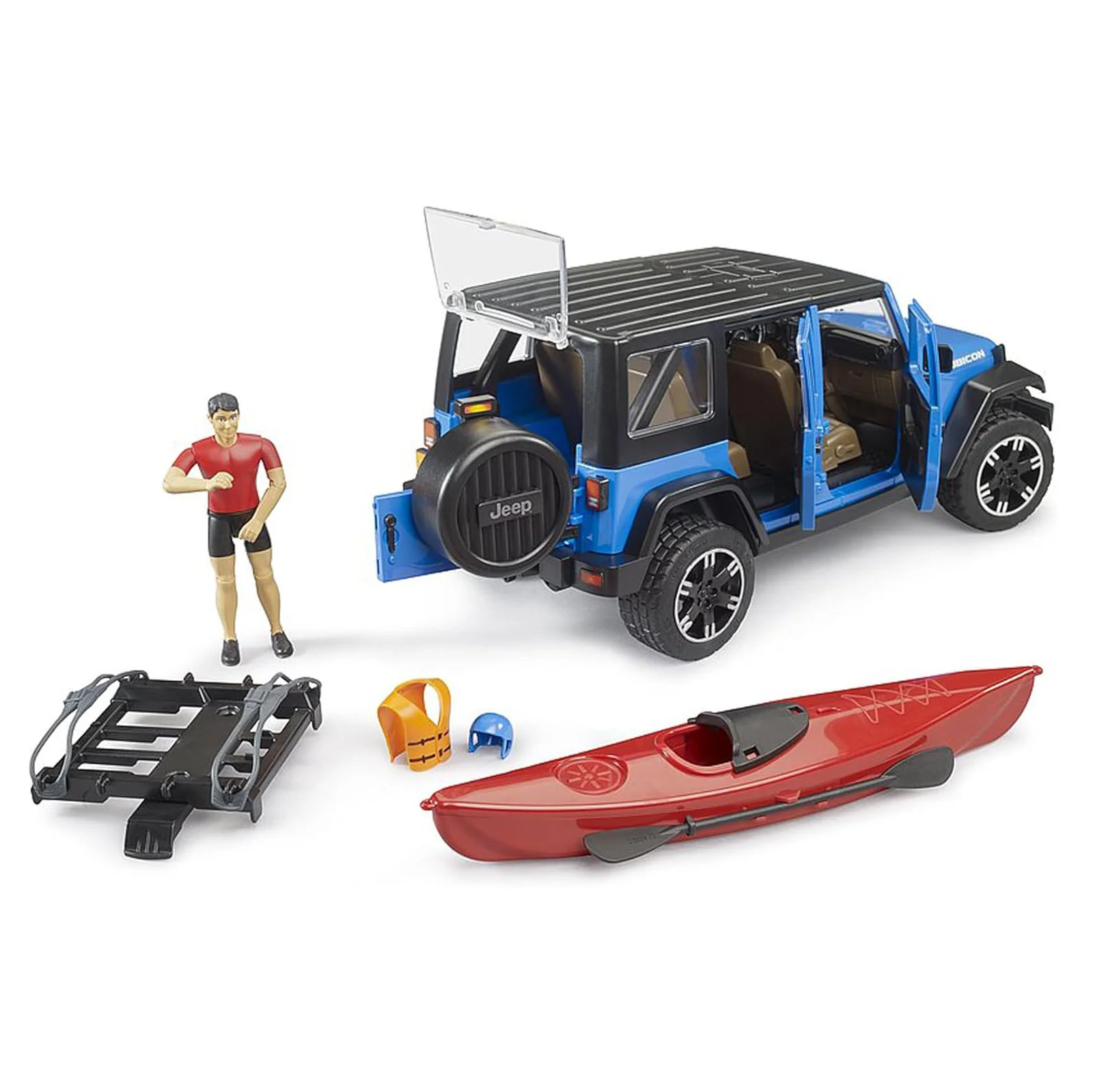1/16 Bruder Jeep Wrangler Rubicon Unlimited with Kayak and Kayaker - Image 5