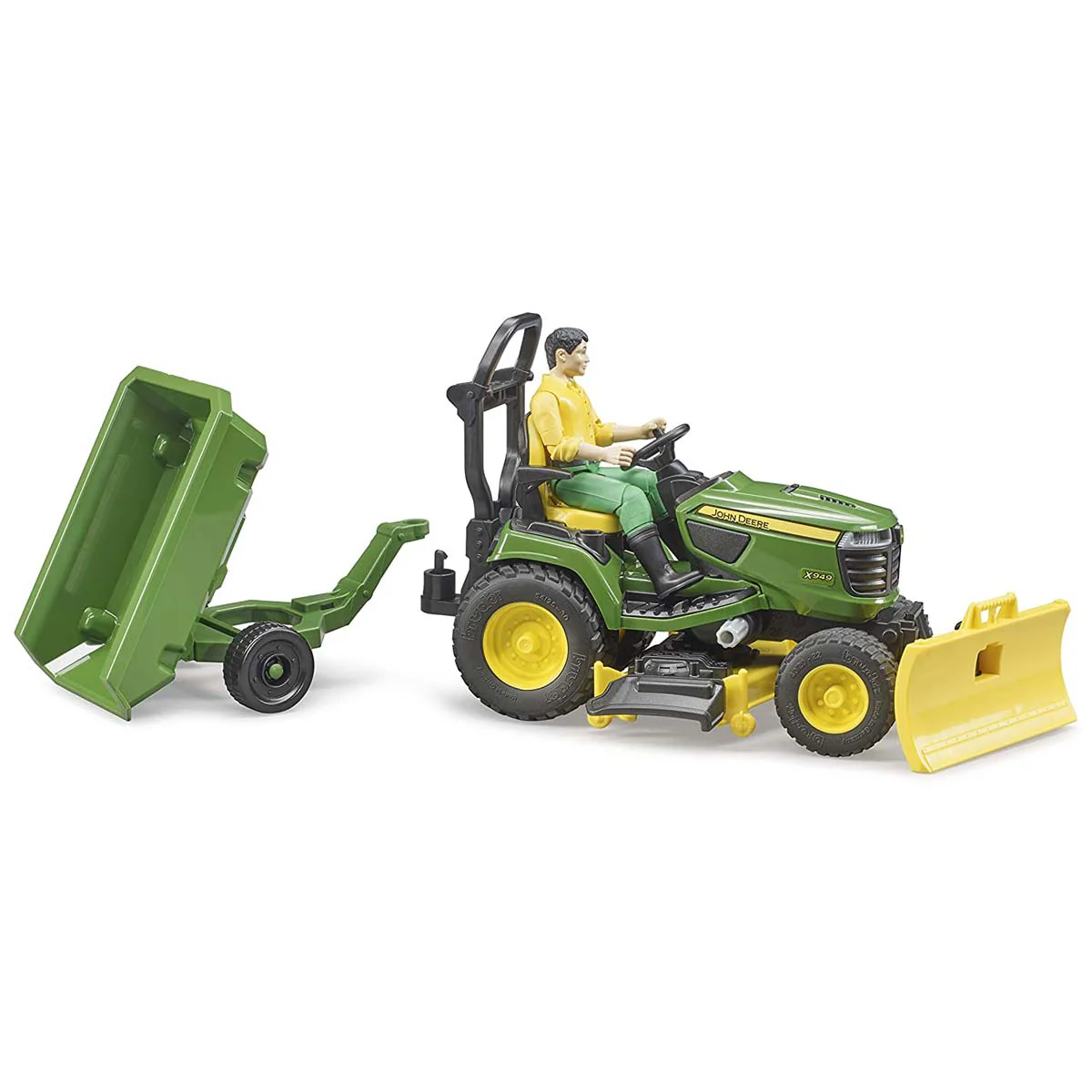 1/16 Bruder John Deere X949 Lawn Tractor with Trailer and Gardener - Image 2