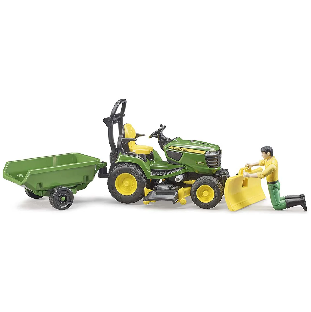 1/16 Bruder John Deere X949 Lawn Tractor with Trailer and Gardener - Image 3