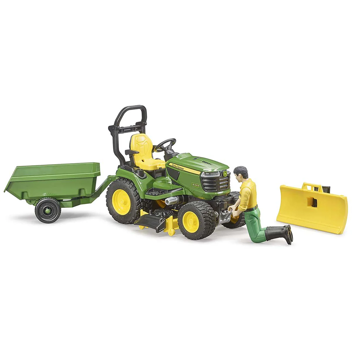 1/16 Bruder John Deere X949 Lawn Tractor with Trailer and Gardener - Image 4