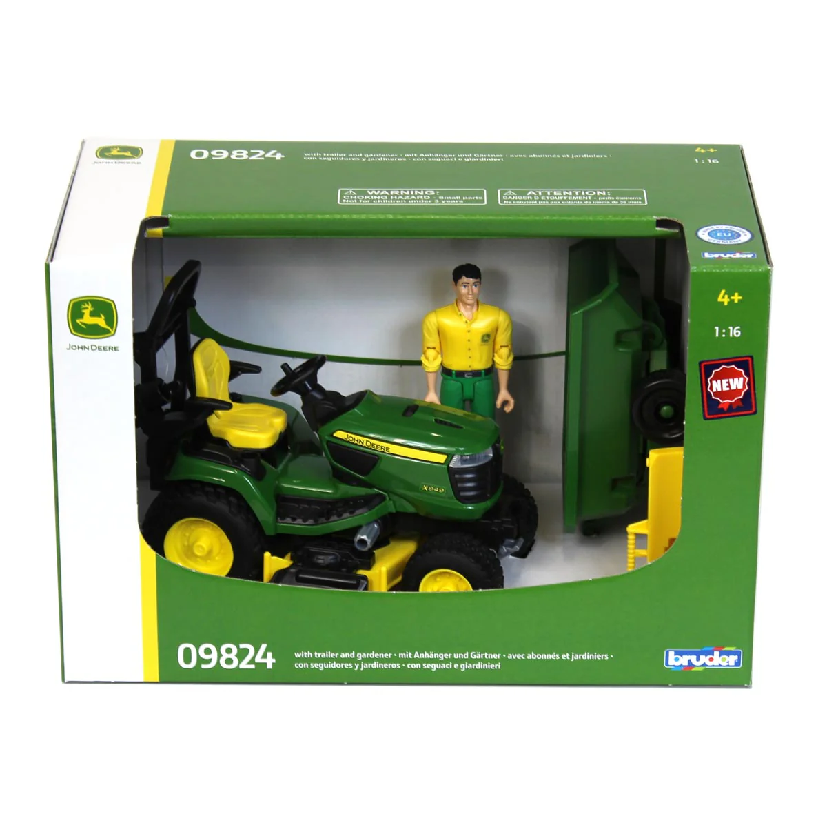 1/16 Bruder John Deere X949 Lawn Tractor with Trailer and Gardener - Image 5