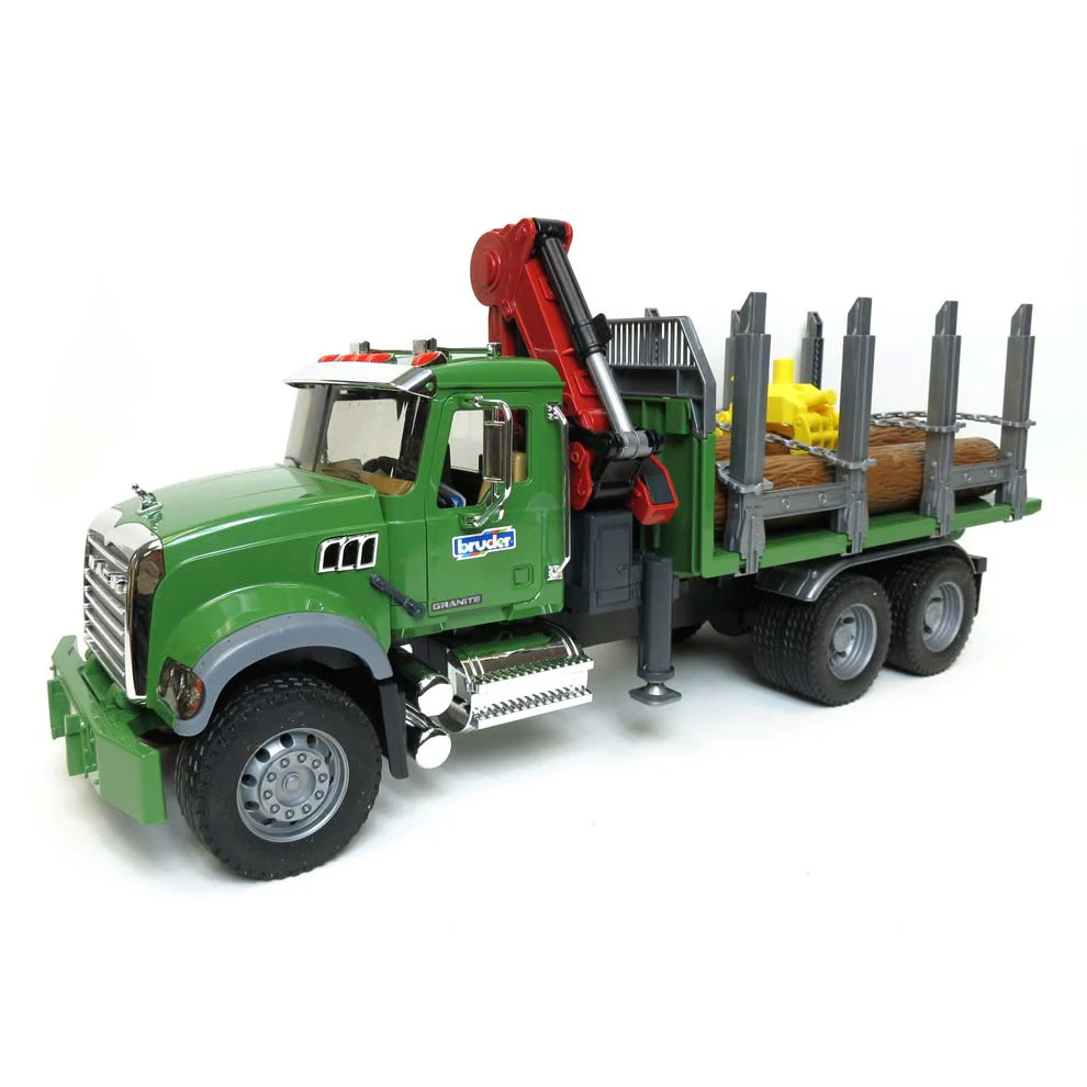 1/16 MACK Granite Log Truck with Knuckleboom Grapple Crane and 3 Logs by Bruder