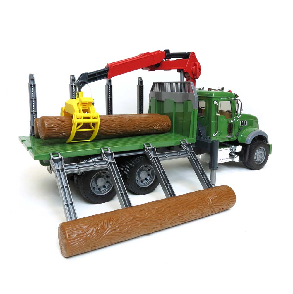 1/16 MACK Granite Log Truck with Knuckleboom Grapple Crane and 3 Logs by Bruder - Image 3