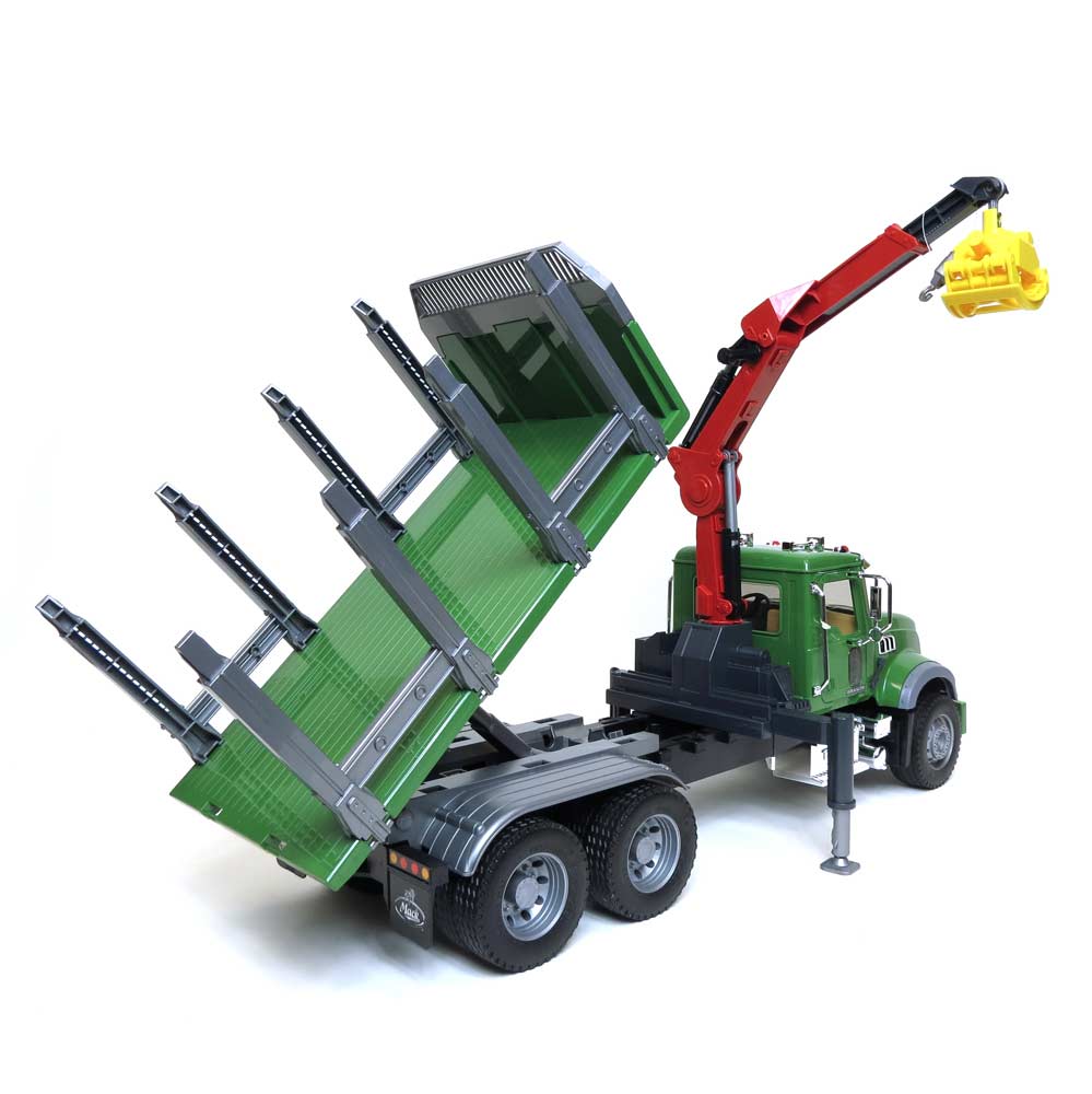1/16 MACK Granite Log Truck with Knuckleboom Grapple Crane and 3 Logs by Bruder - Image 4