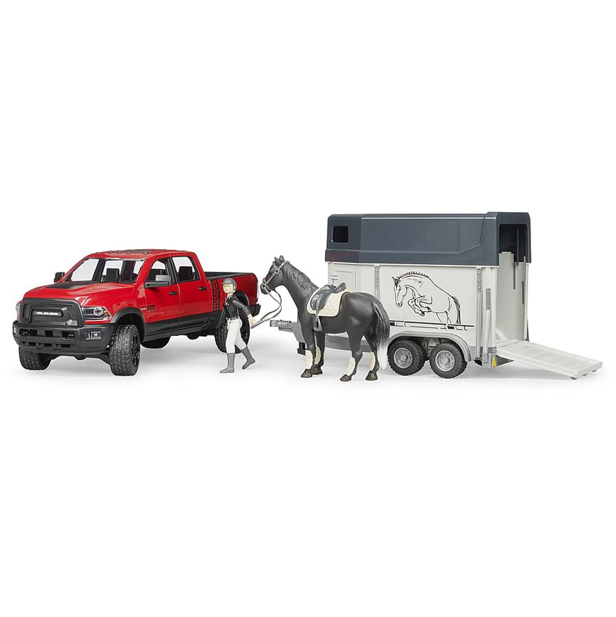 1/16 Bruder RAM 2500 Power Pick Up with Horse Trailer and 1 Horse - Image 2