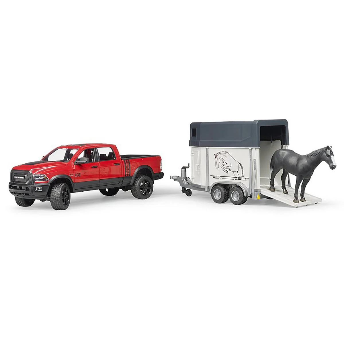 1/16 Bruder RAM 2500 Power Pick Up with Horse Trailer and 1 Horse - Image 3