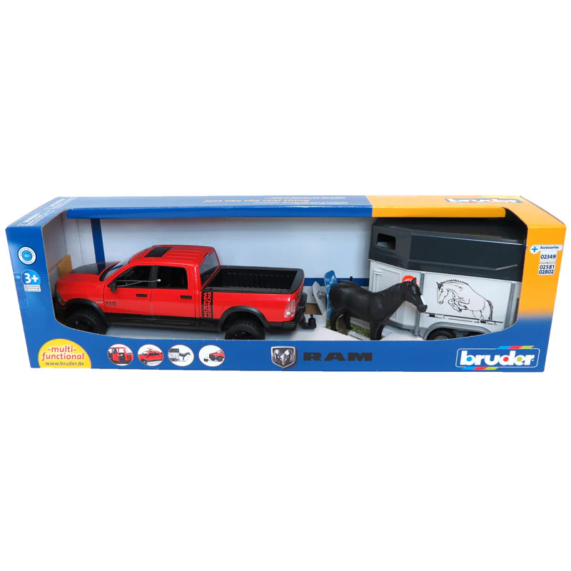 1/16 Bruder RAM 2500 Power Pick Up with Horse Trailer and 1 Horse - Image 4