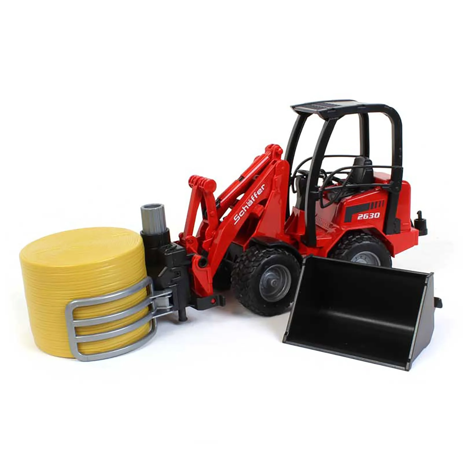 1/16 Schaffer 2630 Compact Loader with Bale Gripper, Bucket & Bale by Bruder