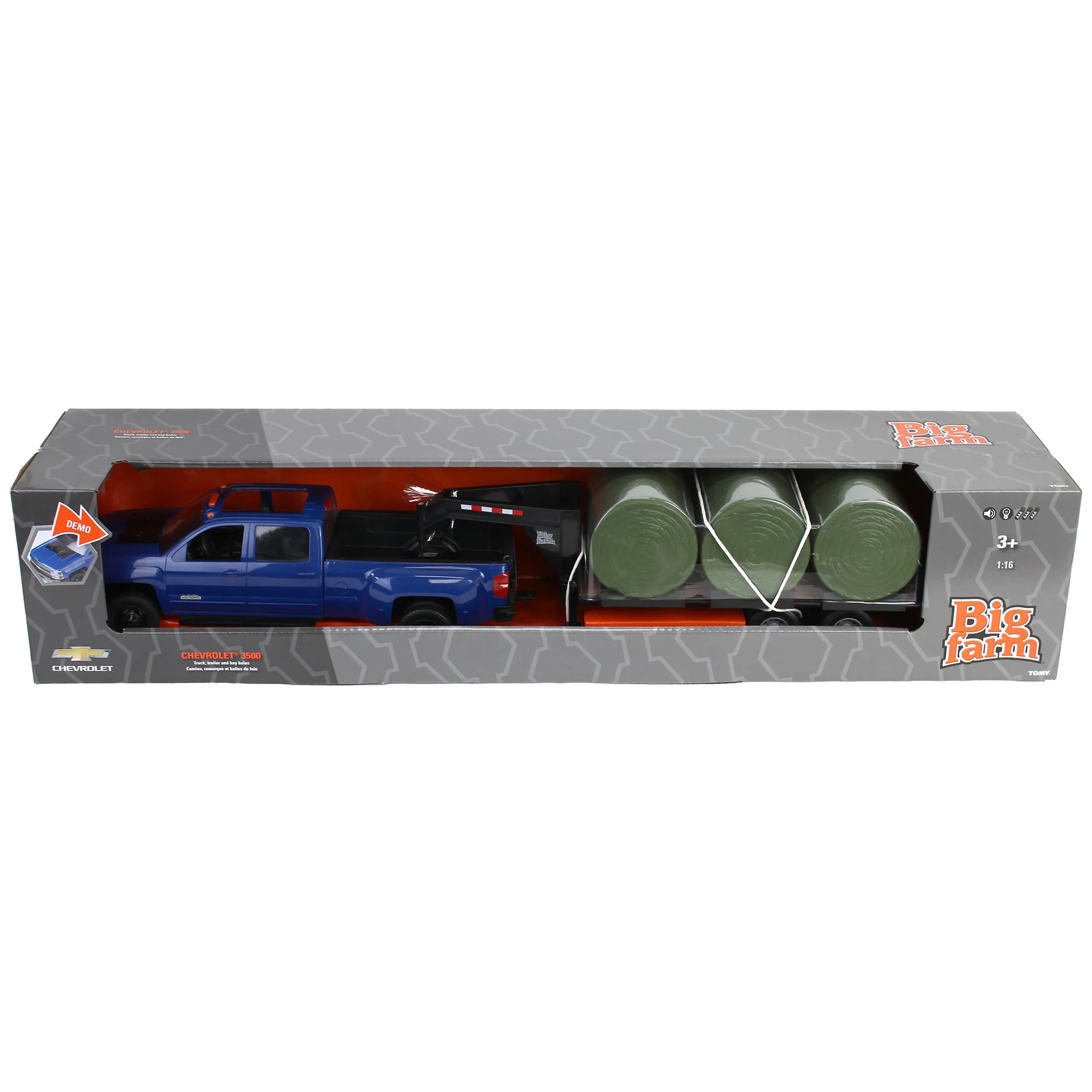 1/16 Big Farm Chevy 3500 High Country Dually Pickup Truck with Gooseneck Trailer & 6 Round Bales - Image 12