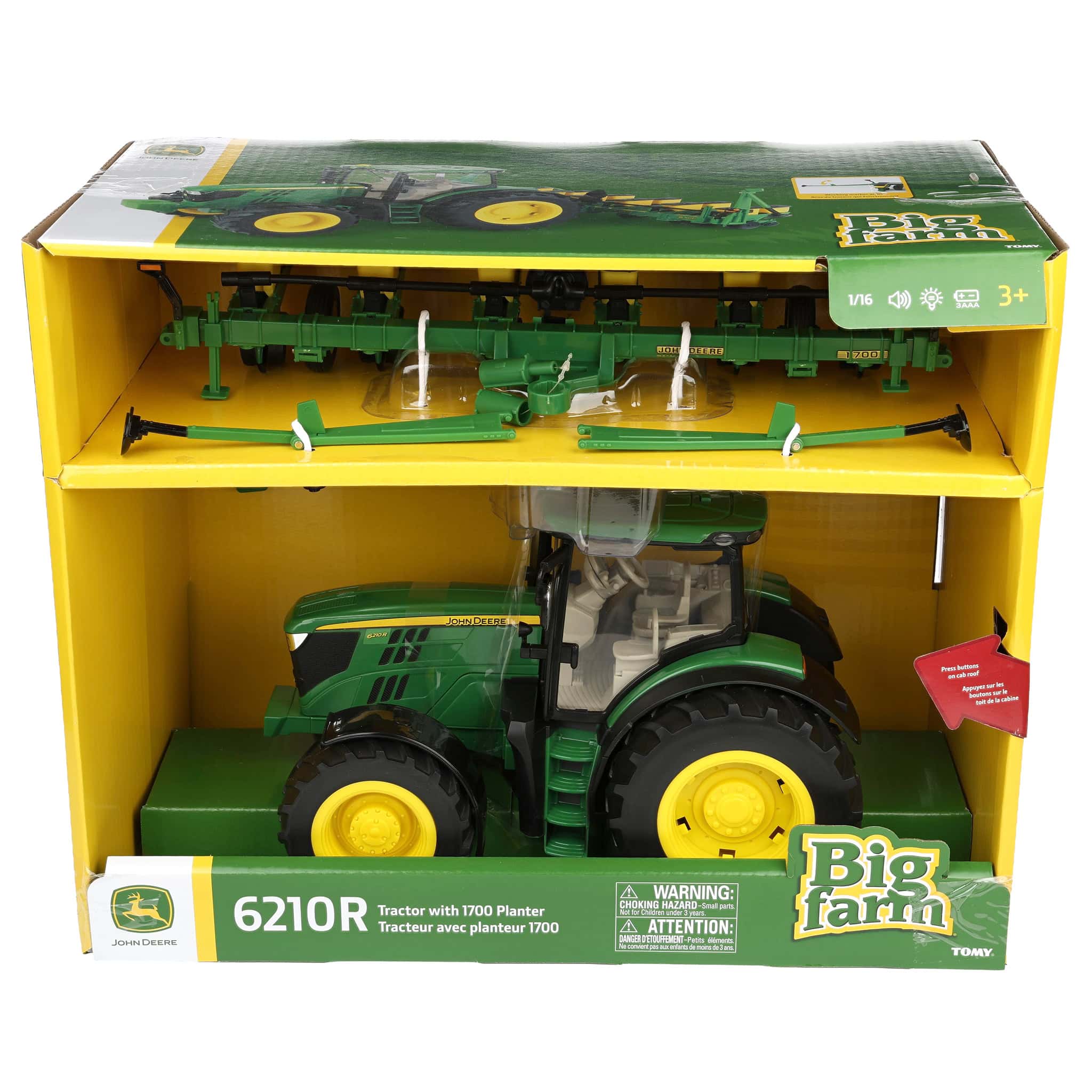 1/16 John Deere 6210R Toy Tractor with Lights & Sounds and 6 Row Planter, ERTL Big Farm - Image 8