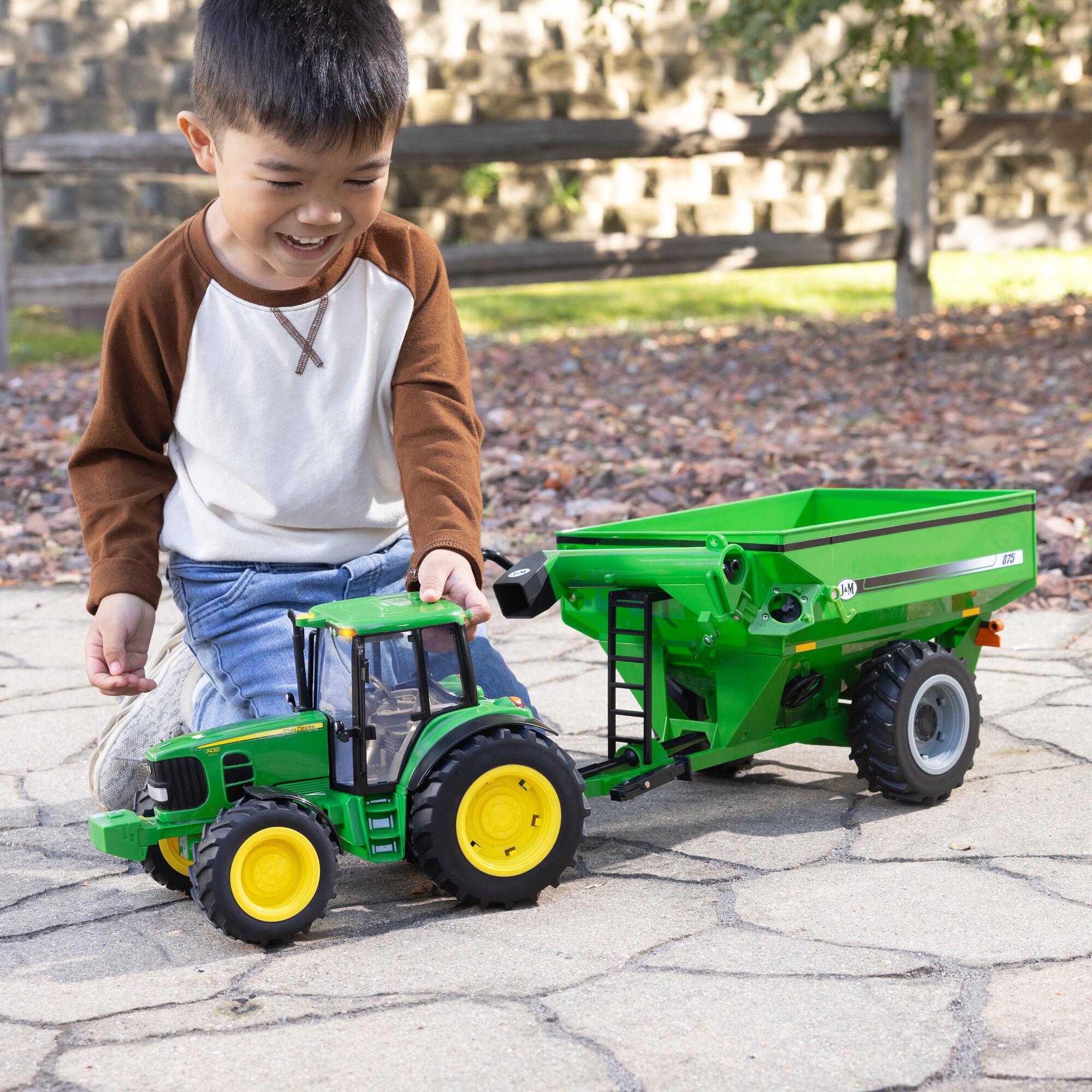 1/16 ERTL Big Farm John Deere 7430 Toy Tractor with J&M 875 Grain Cart - Image 10