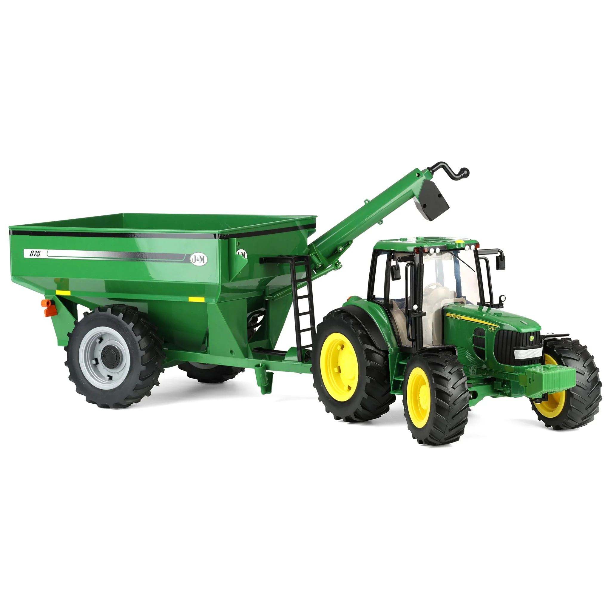 1/16 ERTL Big Farm John Deere 7430 Toy Tractor with J&M 875 Grain Cart - Image 2