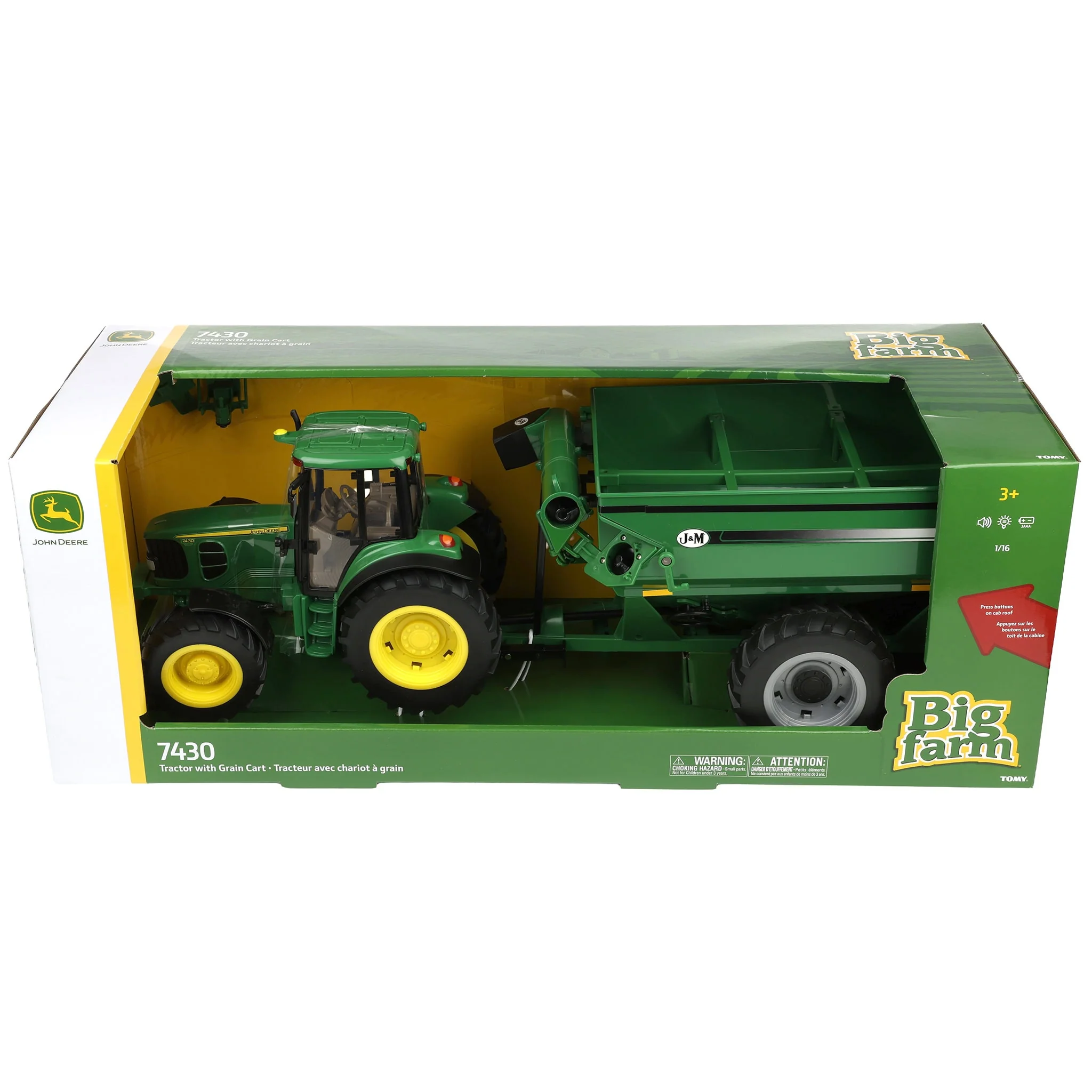 1/16 ERTL Big Farm John Deere 7430 Toy Tractor with J&M 875 Grain Cart - Image 9