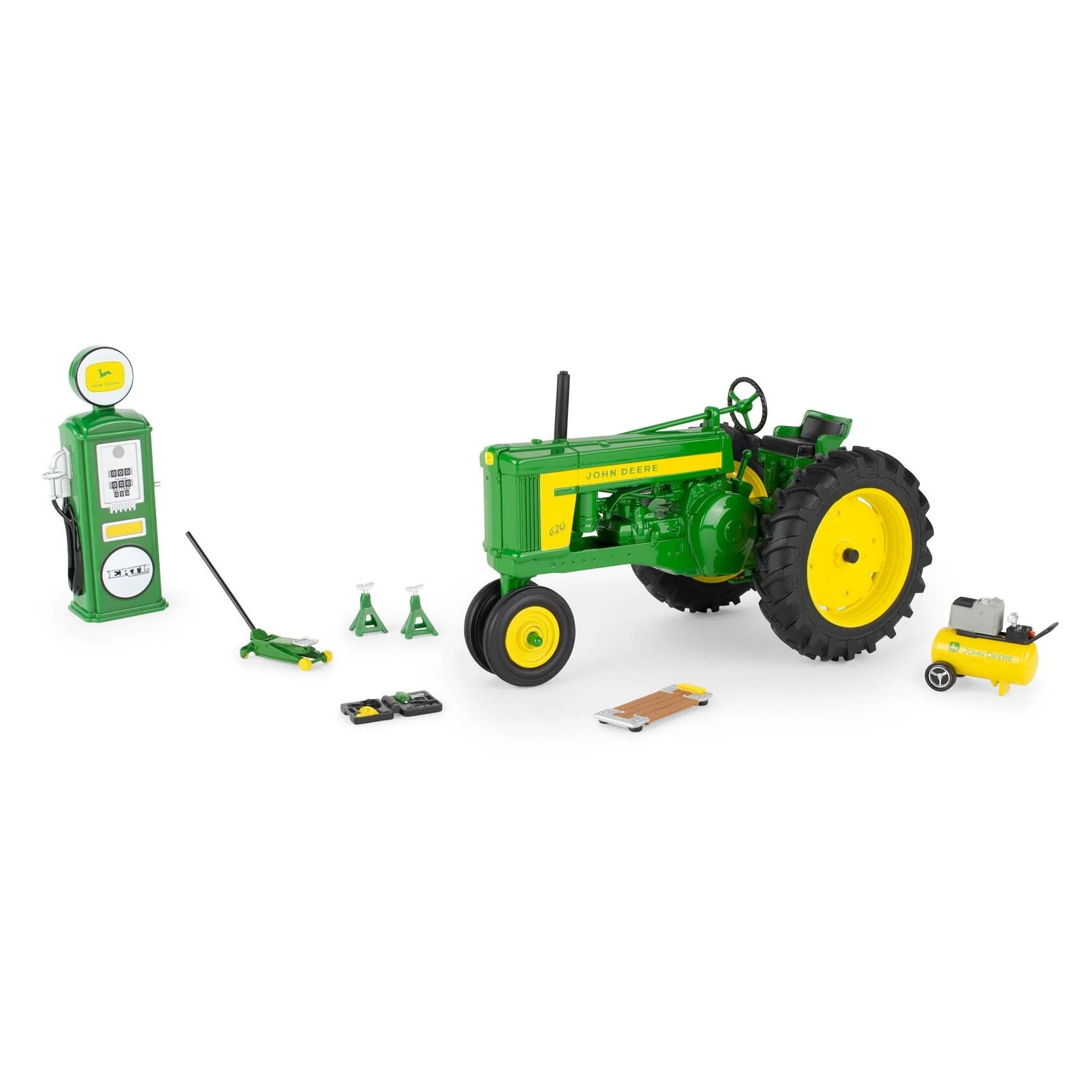 1/16 John Deere 620 Tractor Restoration Set with Vintage-Style Gas Pump, ERTL Prestige Collection