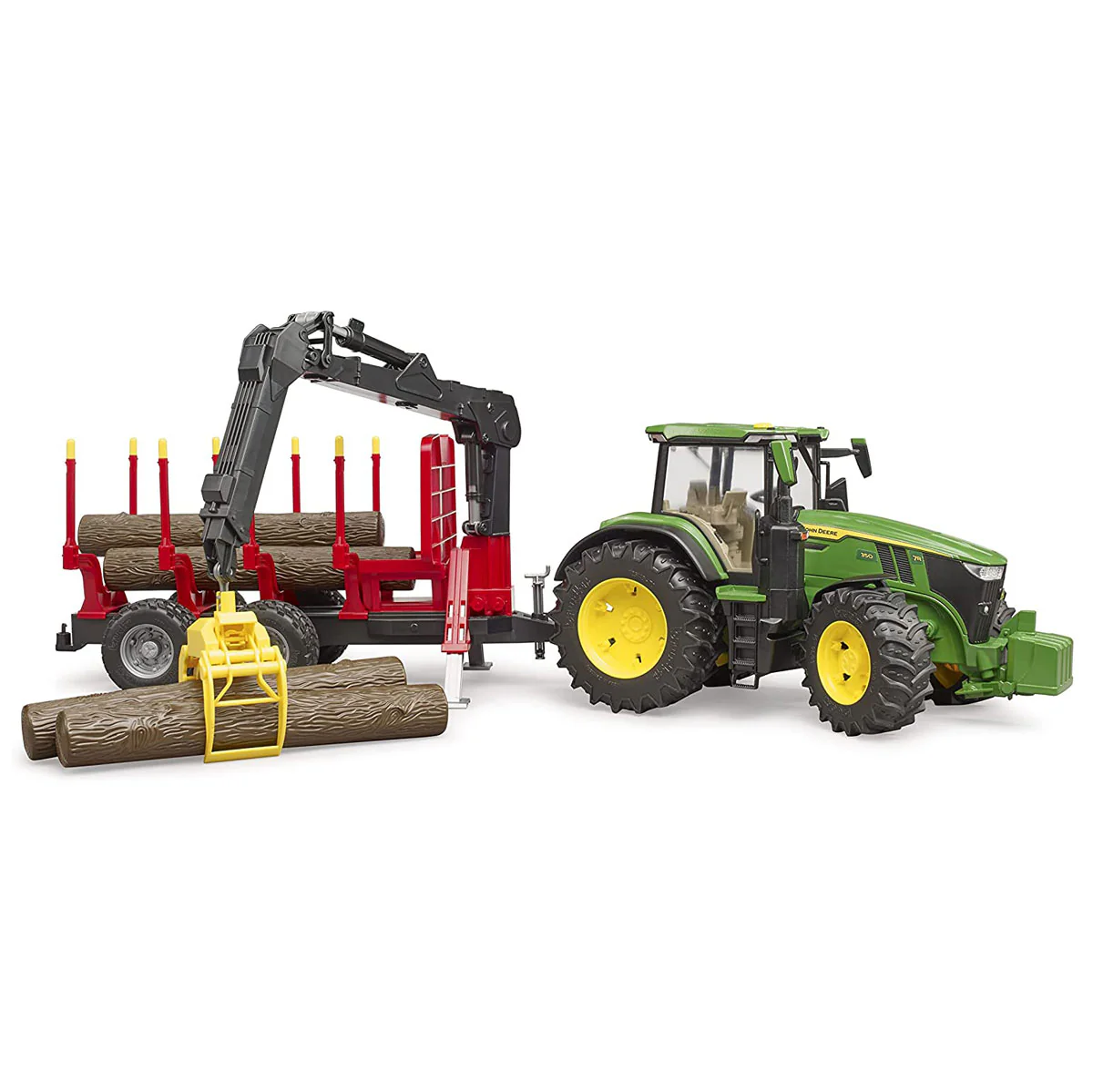 1/16 John Deere 7R 350 Tractor with Forestry Trailer by Bruder - Image 2