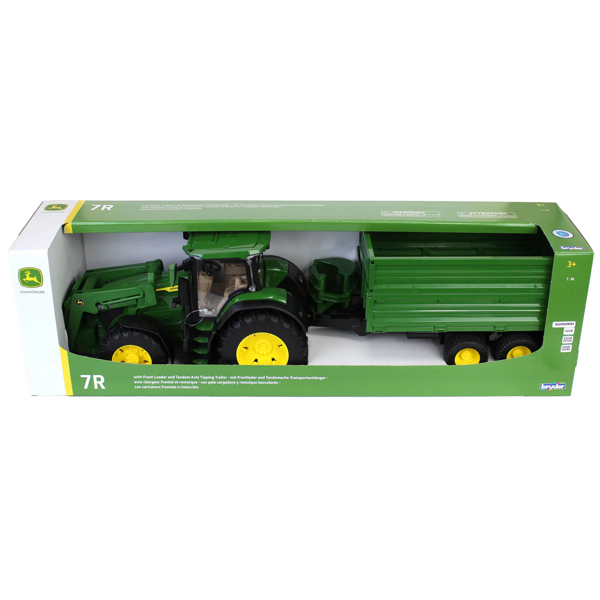1/16 John Deere 7R 350 Tractor with Front Loader and Trailer by Bruder - Image 6