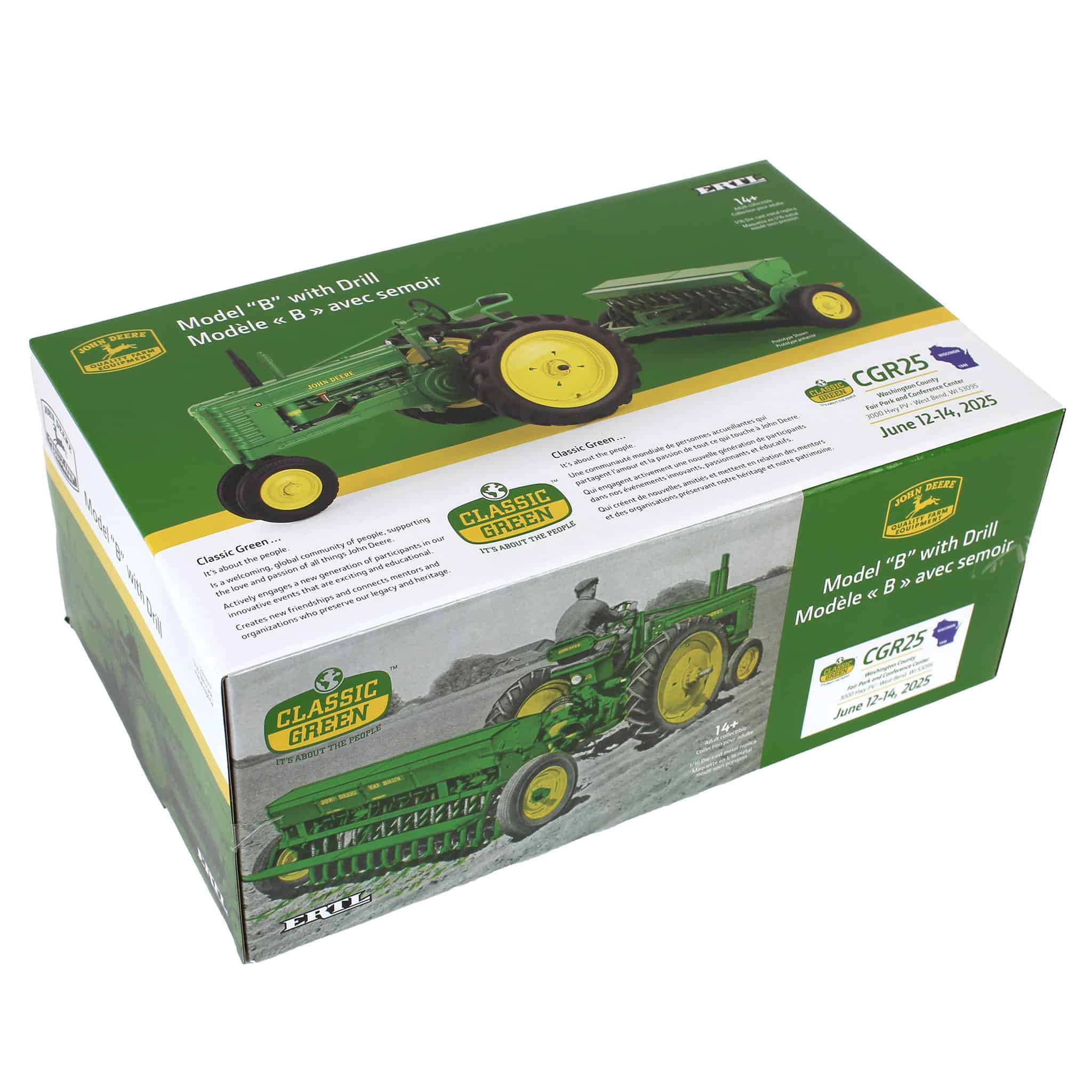 1/16 John Deere Model B Tractor with Grain Drill, 2025 Classic Green Reunion, ERTL Prestige Collection - Image 7