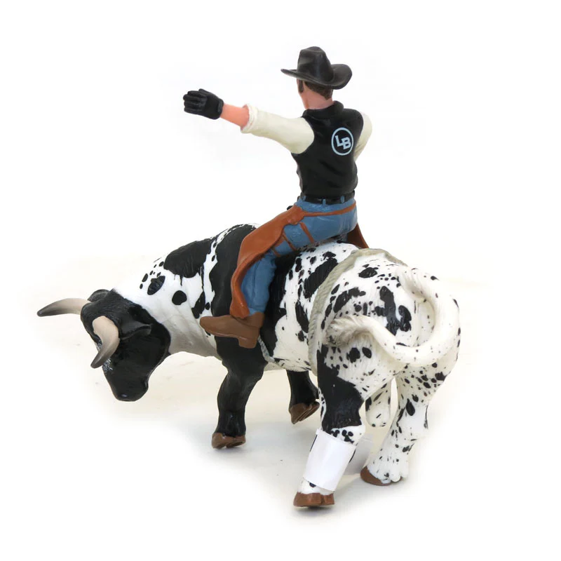 1/16 Black & White Bucking Bull with Rider by Little Buster Toys - Image 2