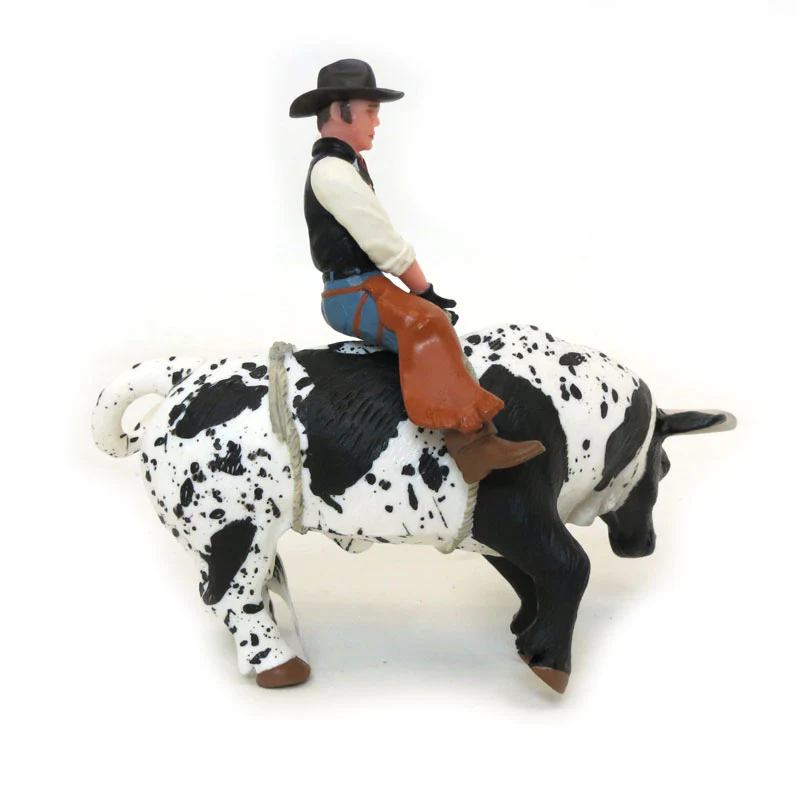1/16 Black & White Bucking Bull with Rider by Little Buster Toys - Image 3