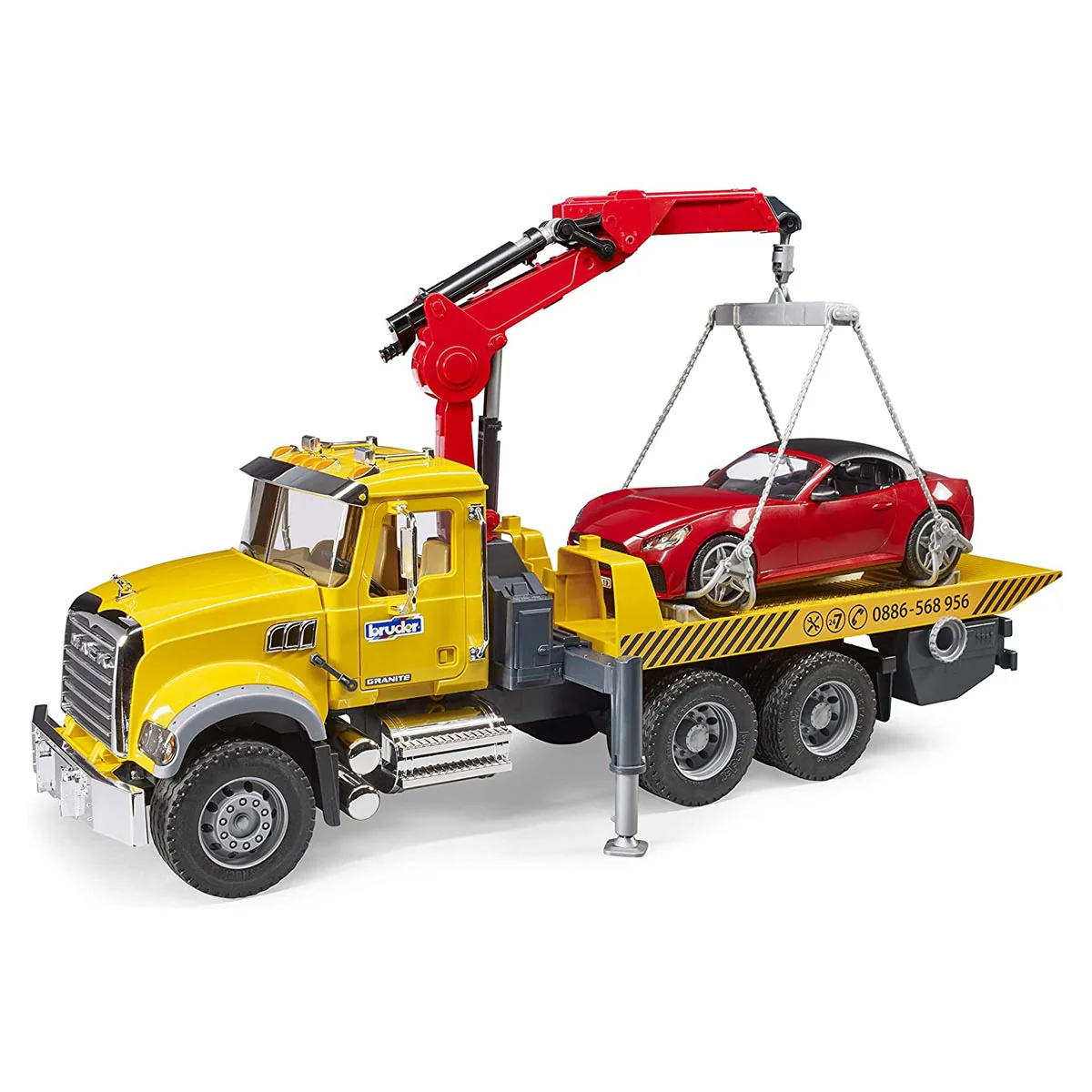 1/16 MACK Granite Tow-Truck with Bruder Roadster - Image 3