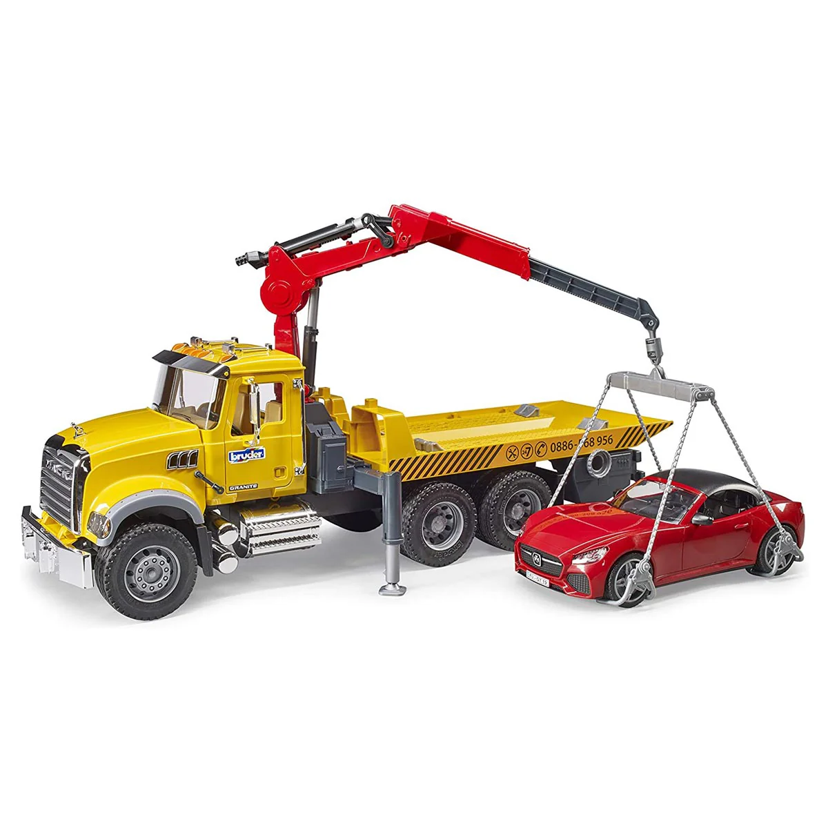 1/16 MACK Granite Tow-Truck with Bruder Roadster - Image 4