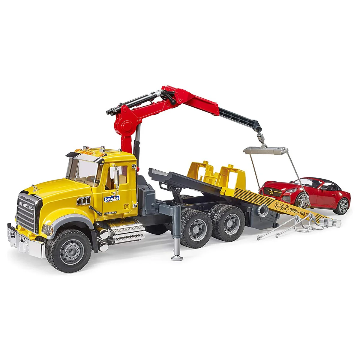 1/16 MACK Granite Tow-Truck with Bruder Roadster - Image 5