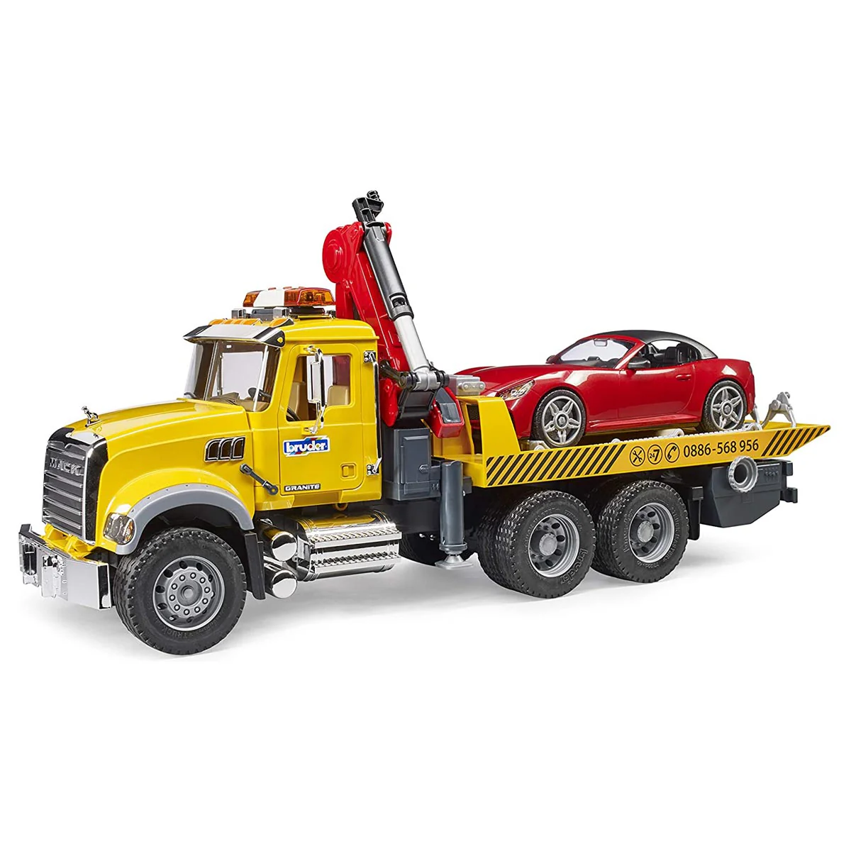 1/16 MACK Granite Tow-Truck with Bruder Roadster - Image 6