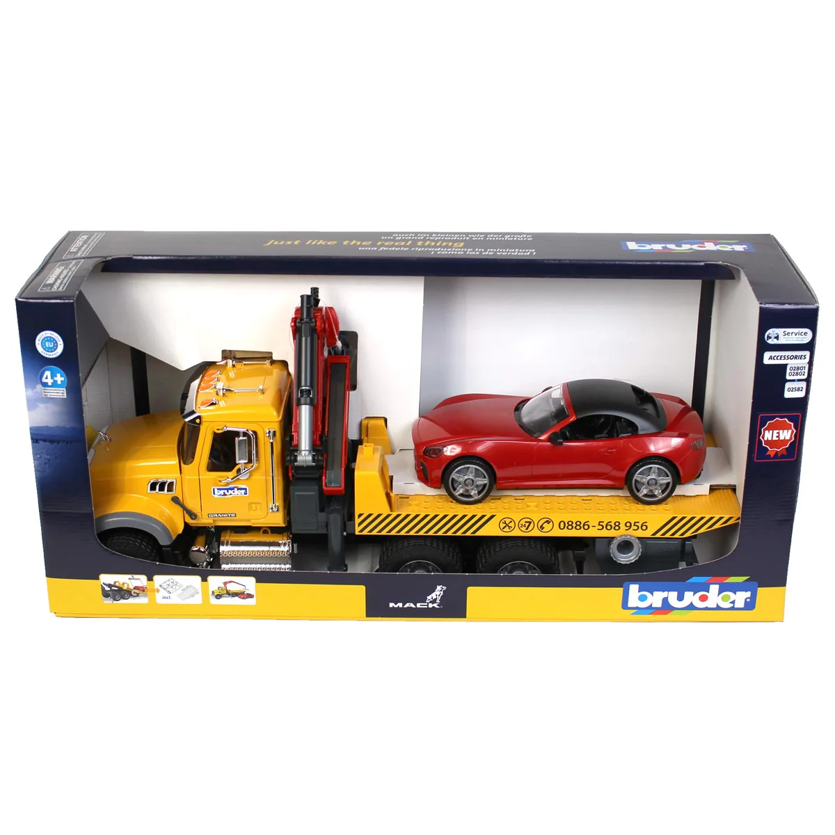 1/16 MACK Granite Tow-Truck with Bruder Roadster - Image 7