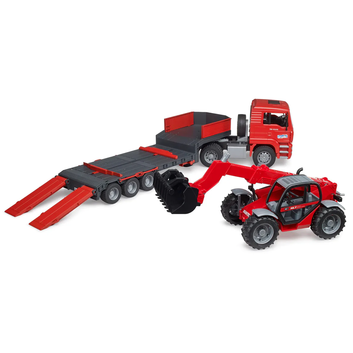 1/16 Man TGA Low Loader Truck with Manitou MLT633 Telescopic Loader by Bruder - Image 7