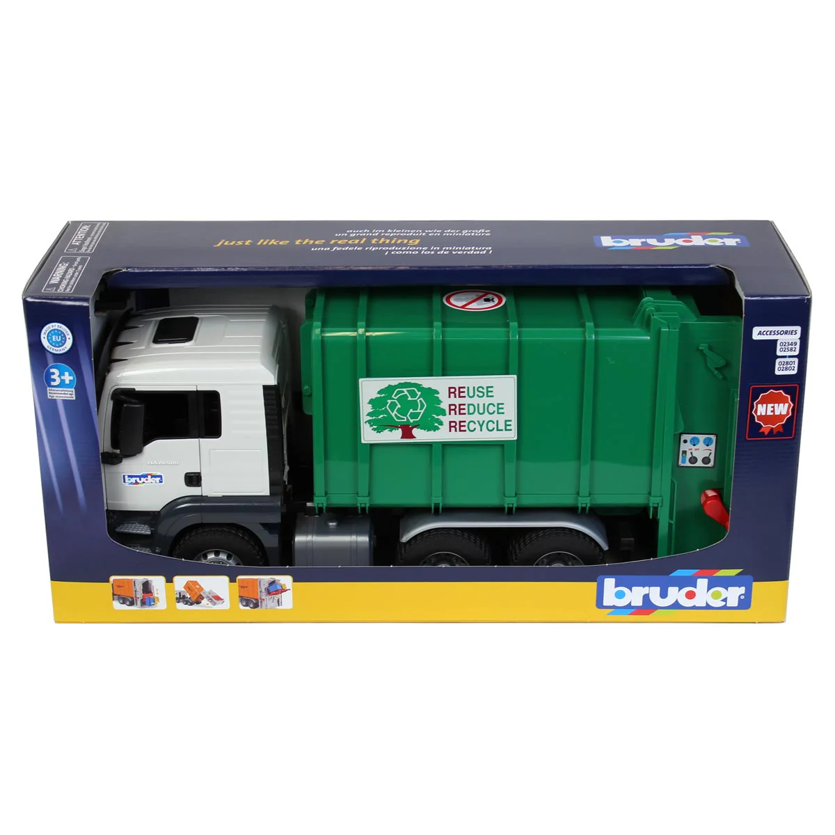 1/16 MAN TGS Rear Loading Garbage Truck, Green by Bruder - Image 8