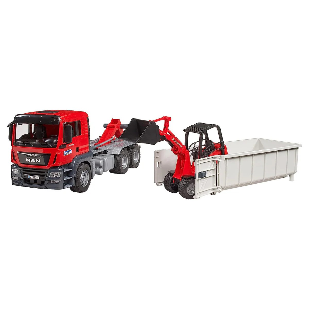 1/16 Man TGS Truck with Roll-off Container & Schaffer Compact Loader by Bruder - Image 4