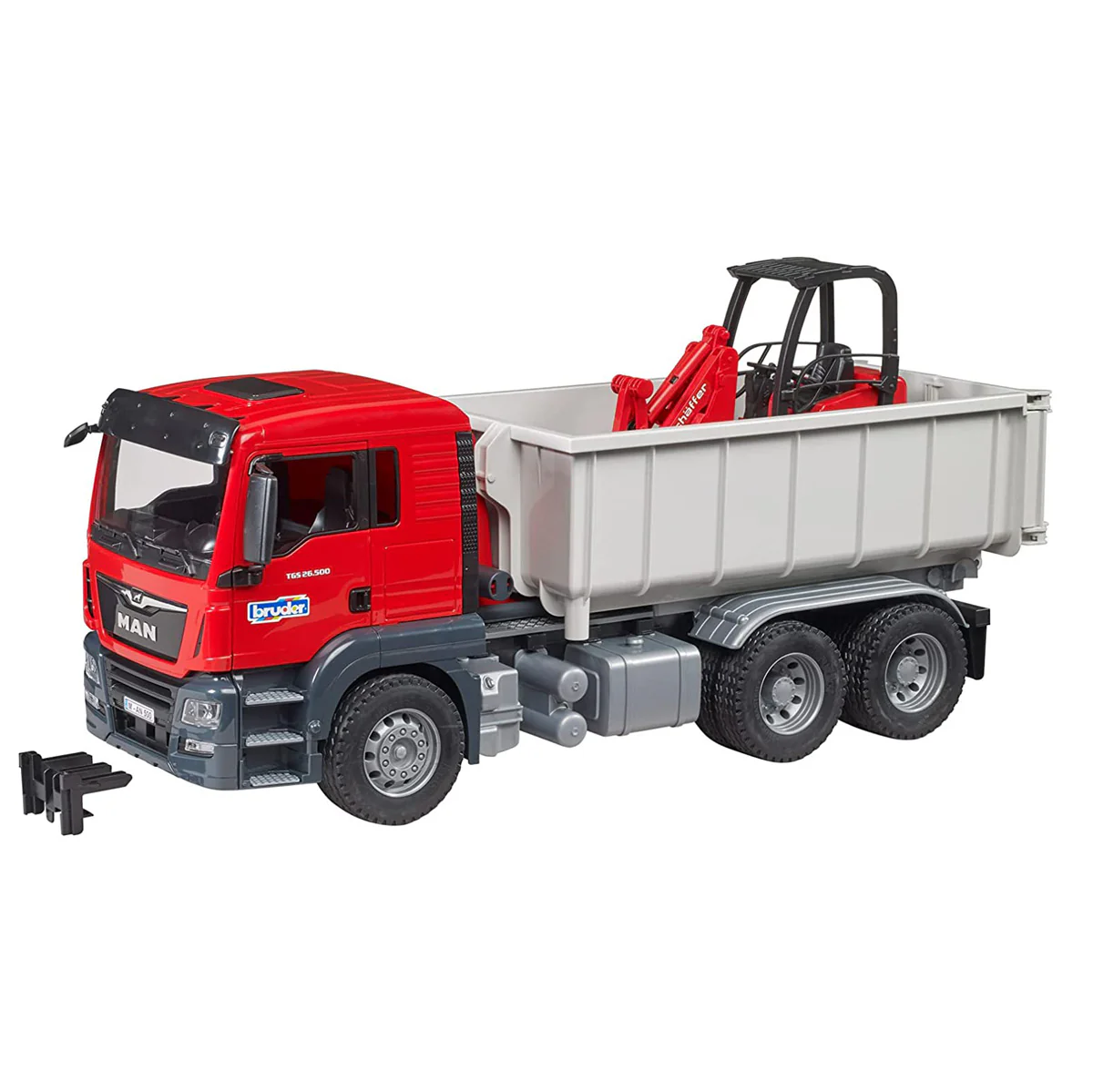 1/16 Man TGS Truck with Roll-off Container & Schaffer Compact Loader by Bruder - Image 7