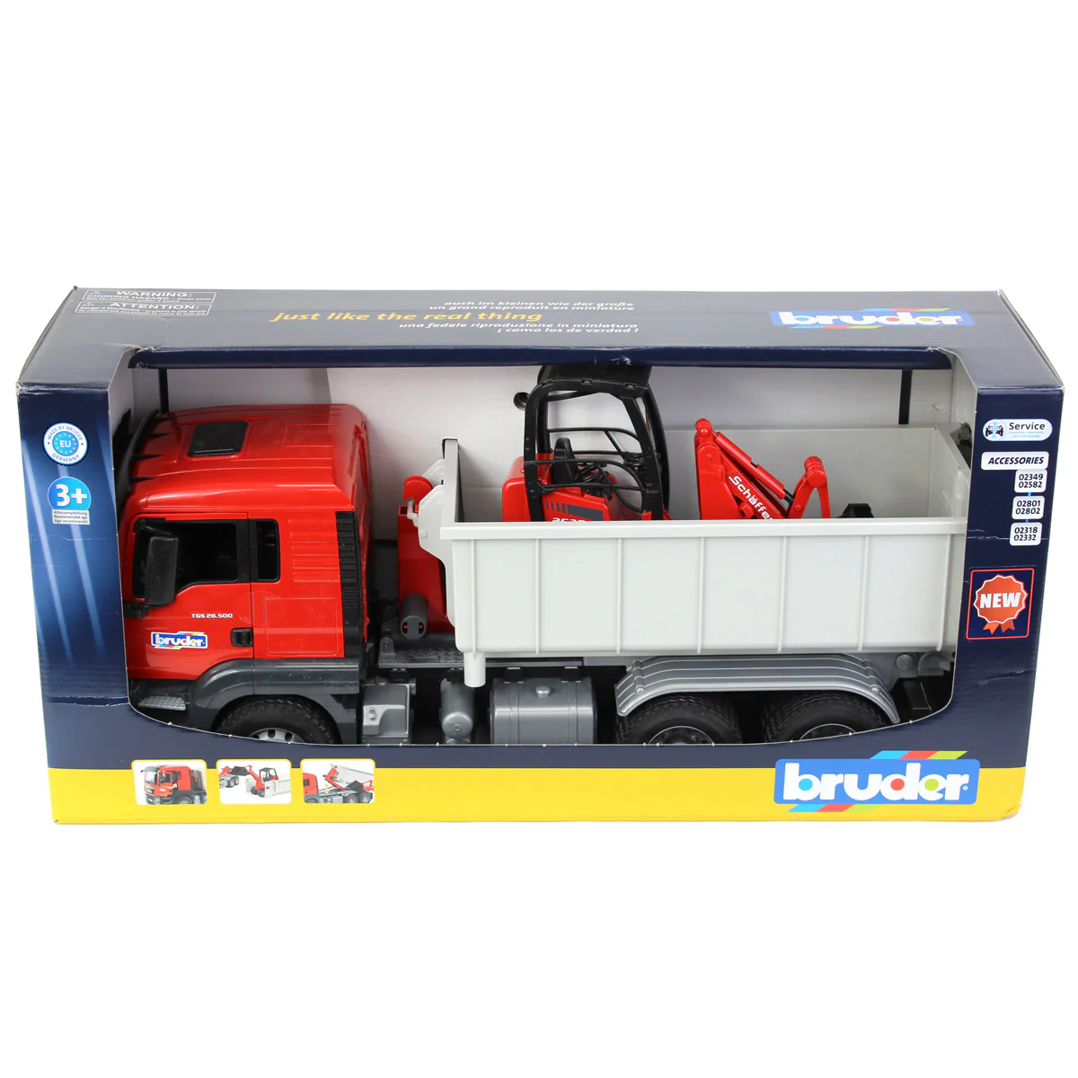1/16 Man TGS Truck with Roll-off Container & Schaffer Compact Loader by Bruder - Image 8
