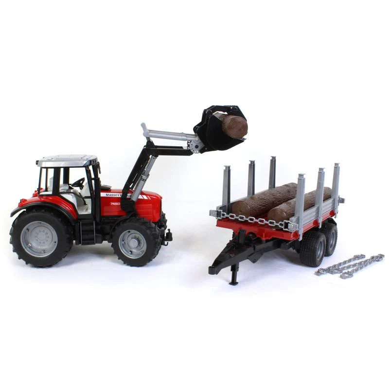 1/16 Massey Ferguson 7480 Tractor with Front Loader and Timber Trailer by Bruder - Image 2