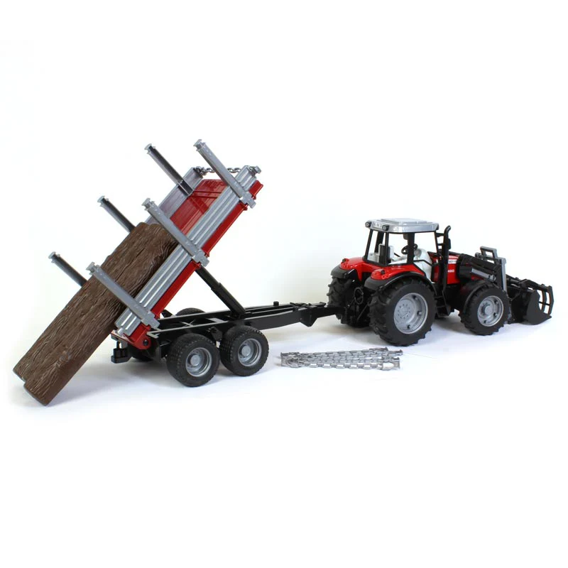 1/16 Massey Ferguson 7480 Tractor with Front Loader and Timber Trailer by Bruder - Image 3