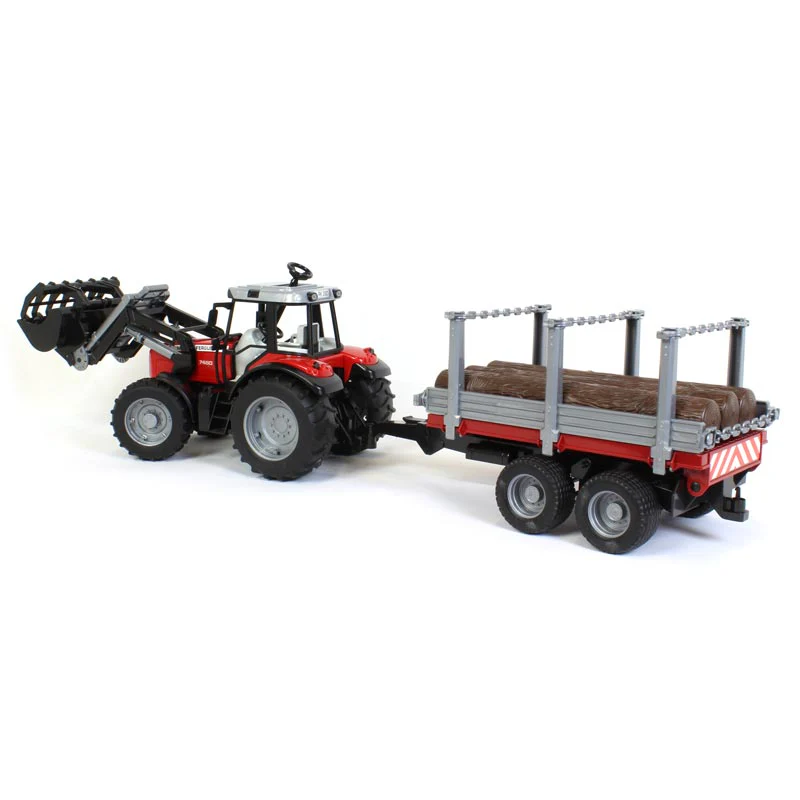 1/16 Massey Ferguson 7480 Tractor with Front Loader and Timber Trailer by Bruder - Image 4