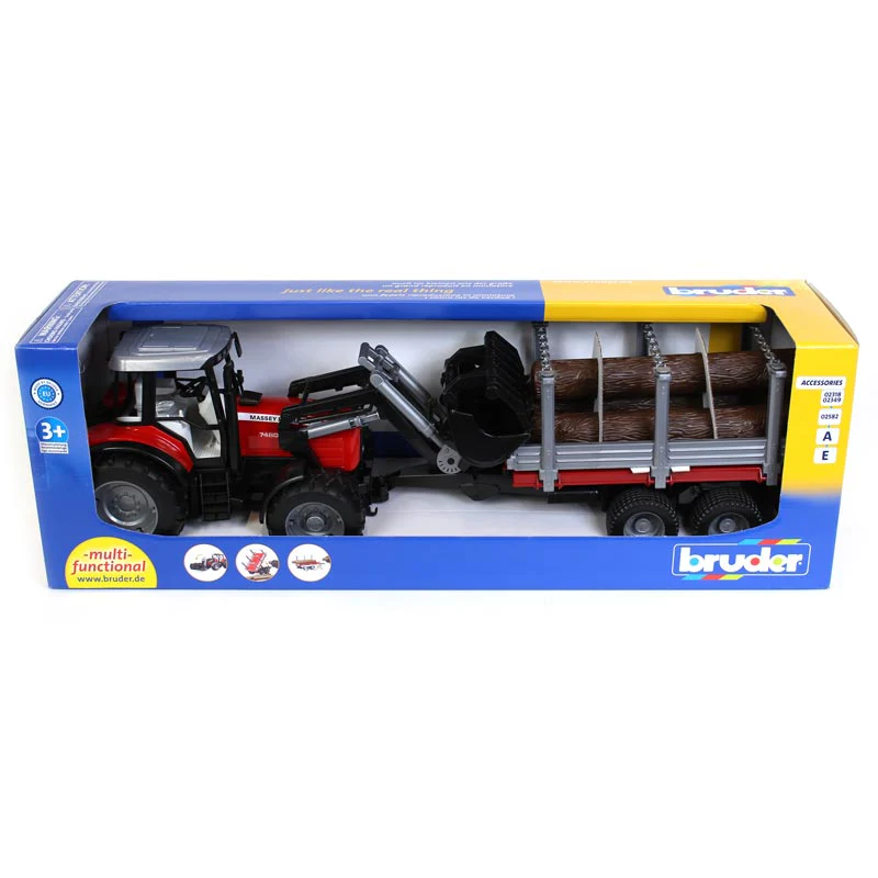 1/16 Massey Ferguson 7480 Tractor with Front Loader and Timber Trailer by Bruder - Image 5