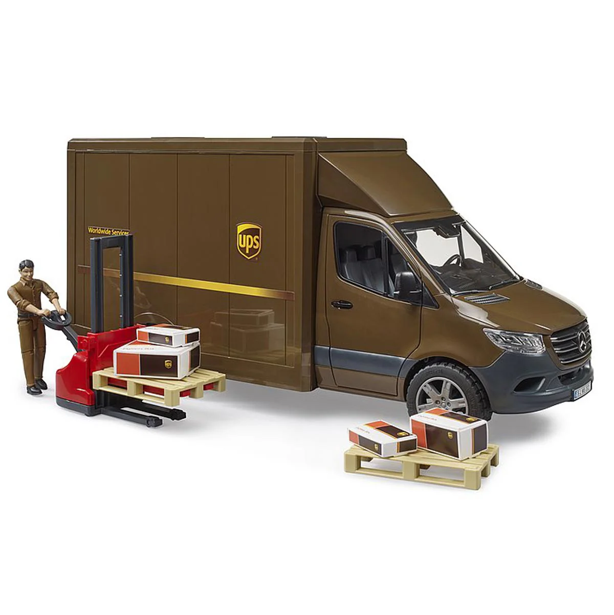 1/16 Mercedes-Benz Sprinter UPS Truck with Pallet Jack & Driver by Bruder - Image 2