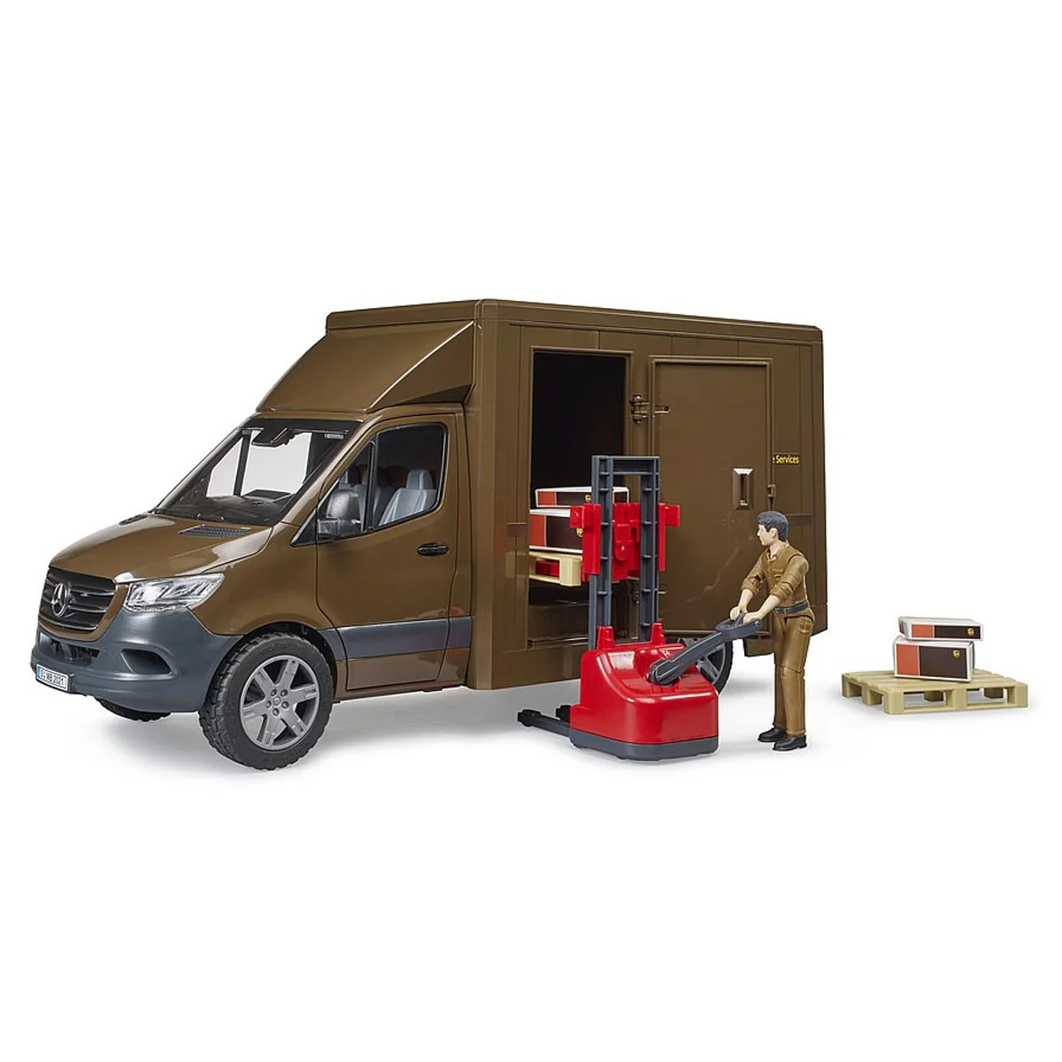 1/16 Mercedes-Benz Sprinter UPS Truck with Pallet Jack & Driver by Bruder - Image 3