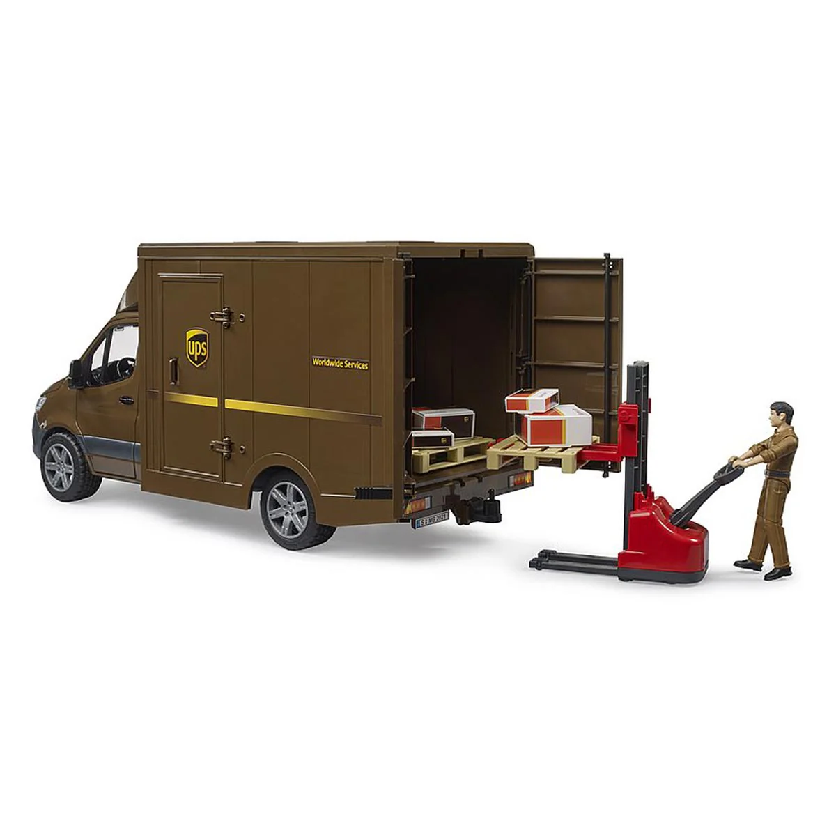 1/16 Mercedes-Benz Sprinter UPS Truck with Pallet Jack & Driver by Bruder - Image 5
