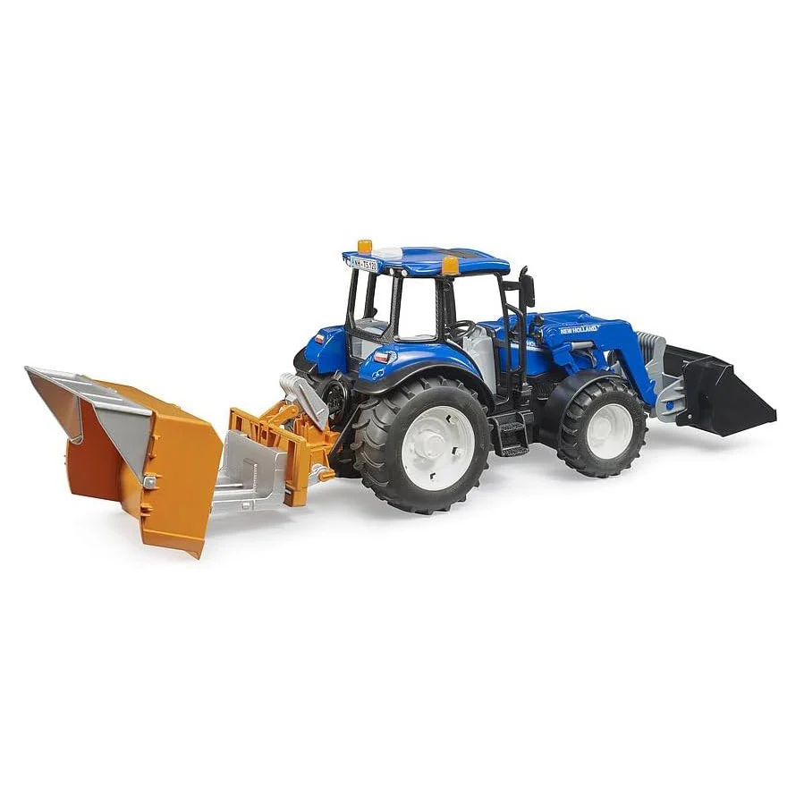 1/16 New Holland Powerstar T5.120 Tractor with Front Loader, Loading Box, Forks & Round Bales by Bruder - Image 10